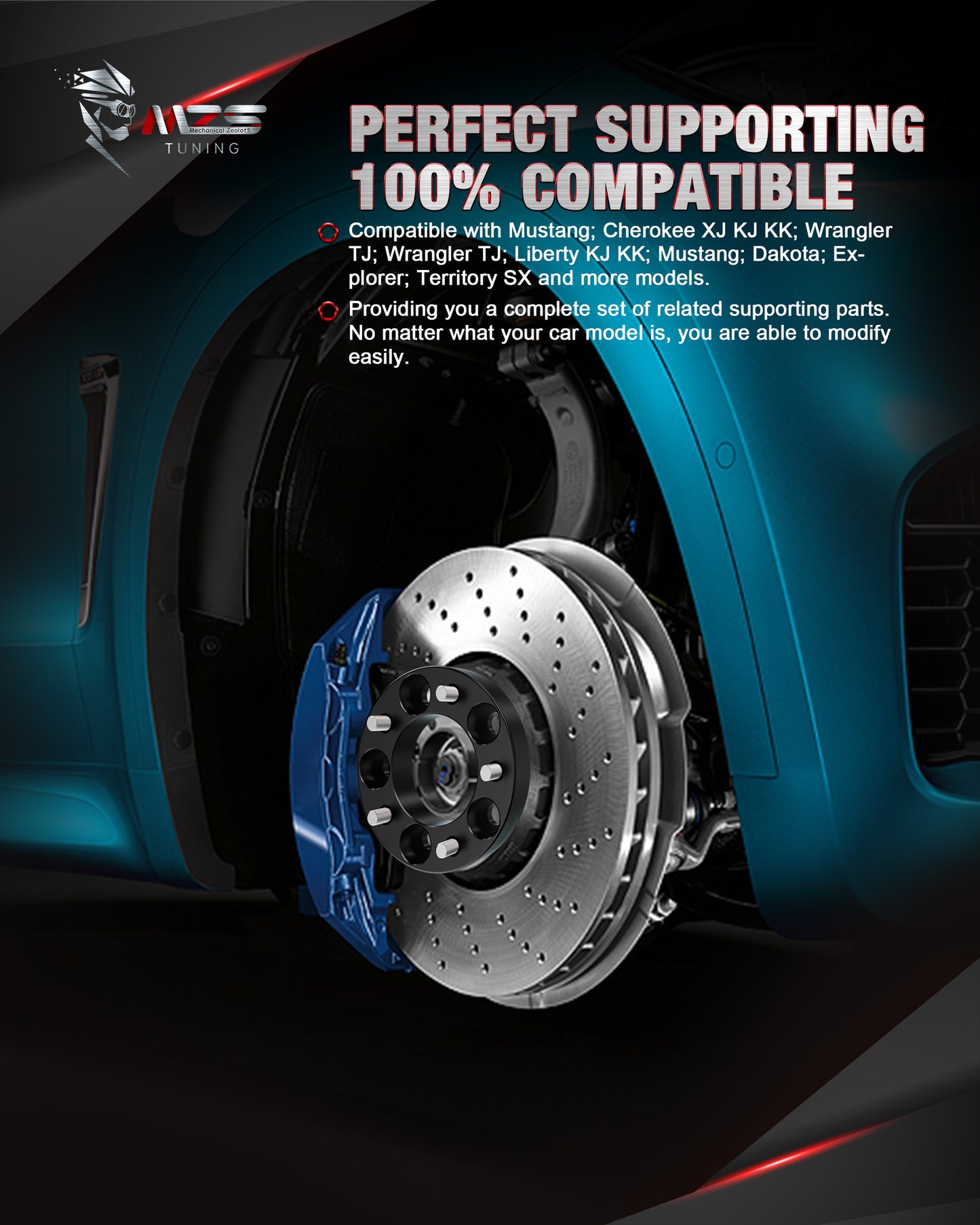 MZS 5x4.5 Wheel Spacers - 5x114.3 - 80.5mm 1/2"-20 Fit for 1982-2014 Mustang Cherokee Wrangler TJ XJ KJ KK ZJ