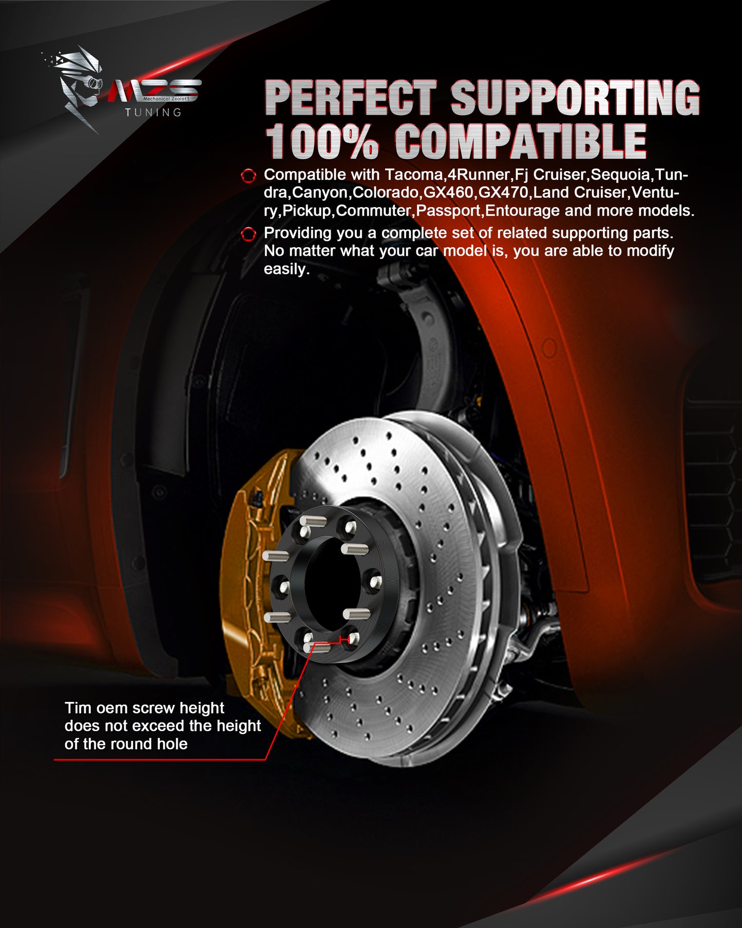 MZS 6x5.5 Wheel Spacers - 6x139.7 108mm M12x1.5 Studs Fit for Tacoma /4Runner /FJ Cruiser/Sequoia/Tundra
