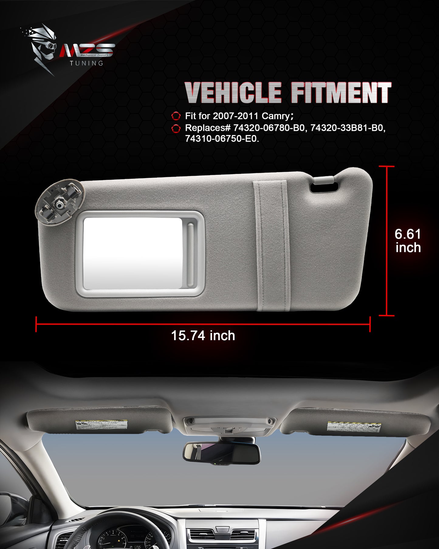 MZS Sun Visor Left Driver & Right Passenger Side Replacement Fit For 2007-2011 Camry Without Sunroof (Gray)