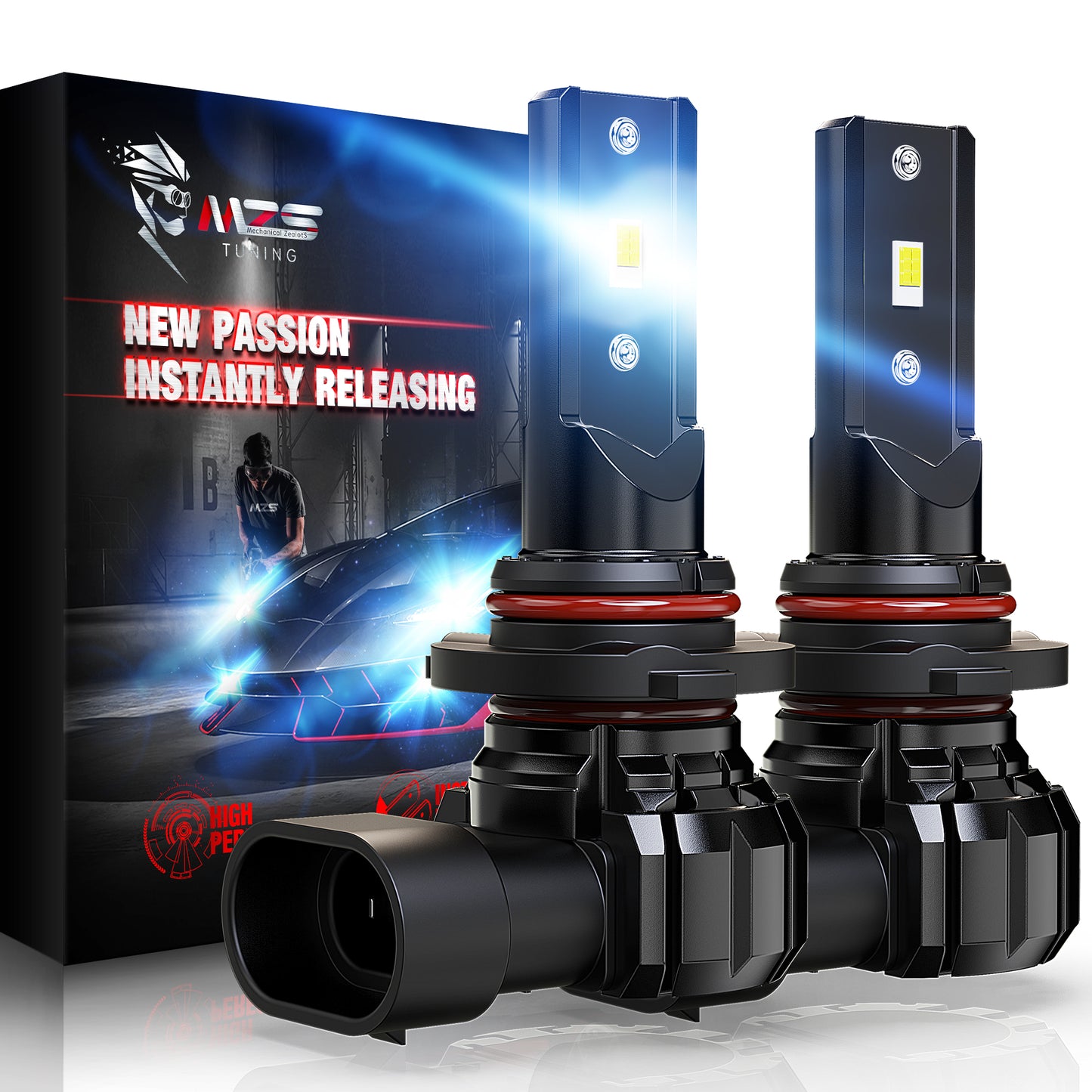 MZS 9006 LED Headlight Bulbs Combo, HB4 Low Beam Headlight Fog Light, 300% Brighter 6500K White, Fanless Instant-Plug in