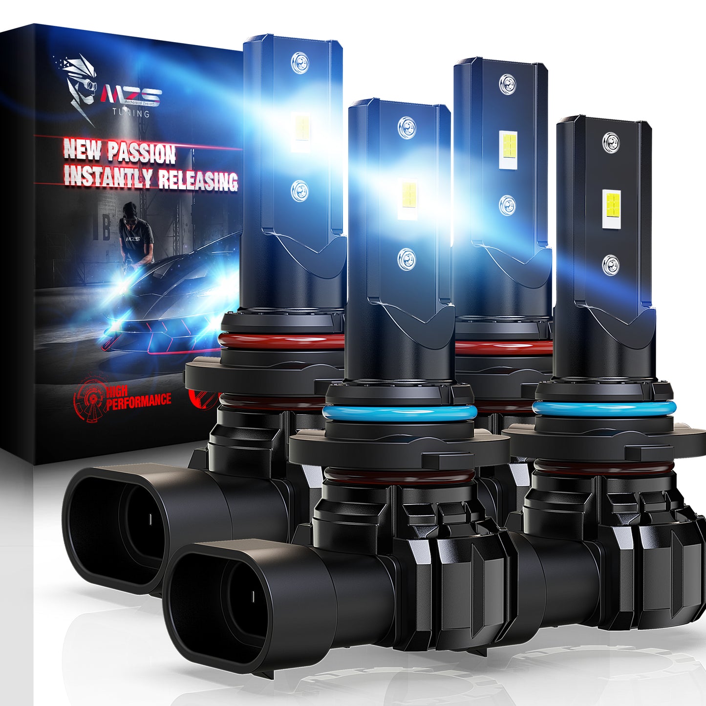 MZS 9005 9006 LED Headlight Bulbs Combo, HB3 High and HB4 Low Beam Headlight, 300% Brighter 6500K White, Fanless Instant-Plug in