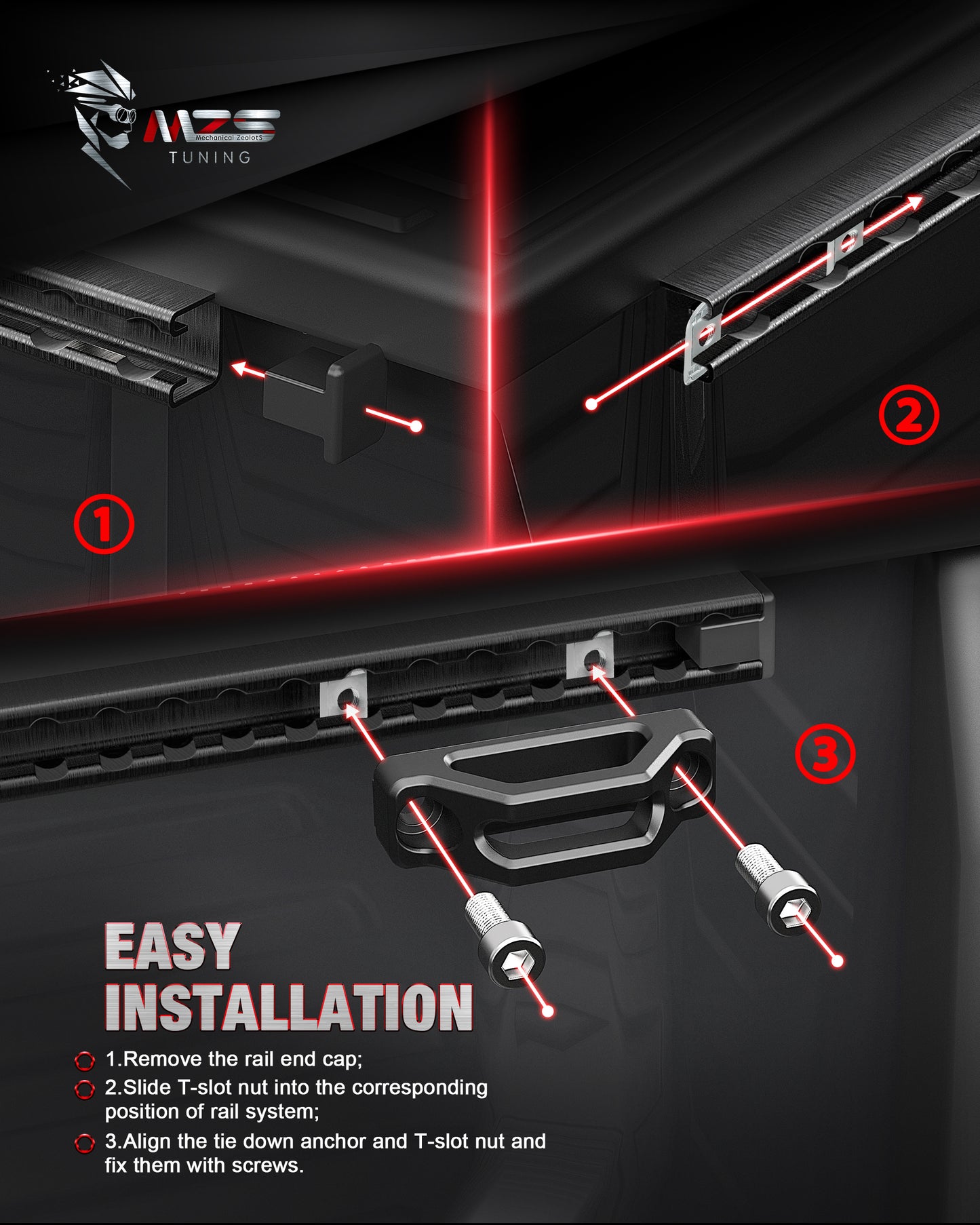 MZS Tie Down Anchors, Truck Bed Anchors Compatible with Frontier Titan Utili-Track Bed Rail System for Cargo Trailer, Replace 999T7-ZV00A 999T7ZV00A Black