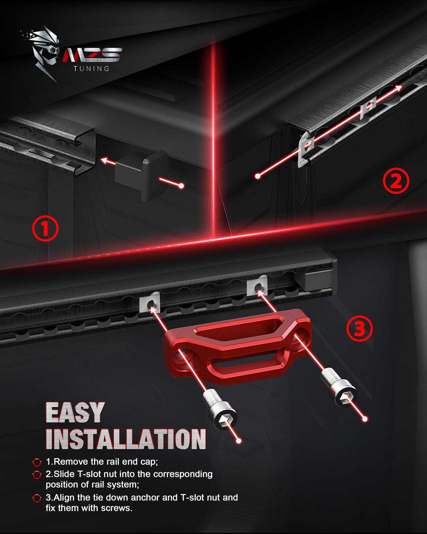 MZS Tie Down Anchors, Truck Bed Anchors Compatible with Frontier / Titan / Maverick / F150 Raptor Utili-Track Bed Rail System for Cargo Trailer, Replace 999T7-ZV00A 999T7ZV00A Red