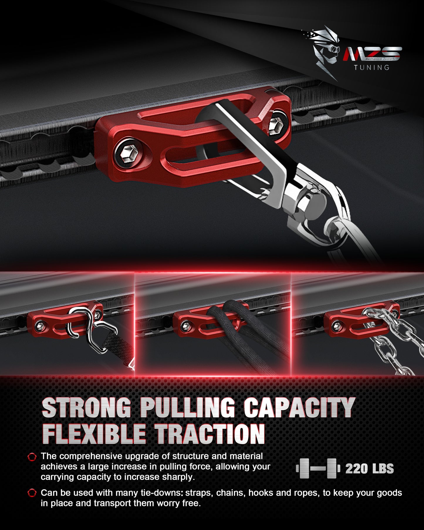 MZS Tie Down Anchors, Truck Bed Anchors Compatible with Frontier / Titan / Maverick / F150 Raptor Utili-Track Bed Rail System for Cargo Trailer, Replace 999T7-ZV00A 999T7ZV00A Red