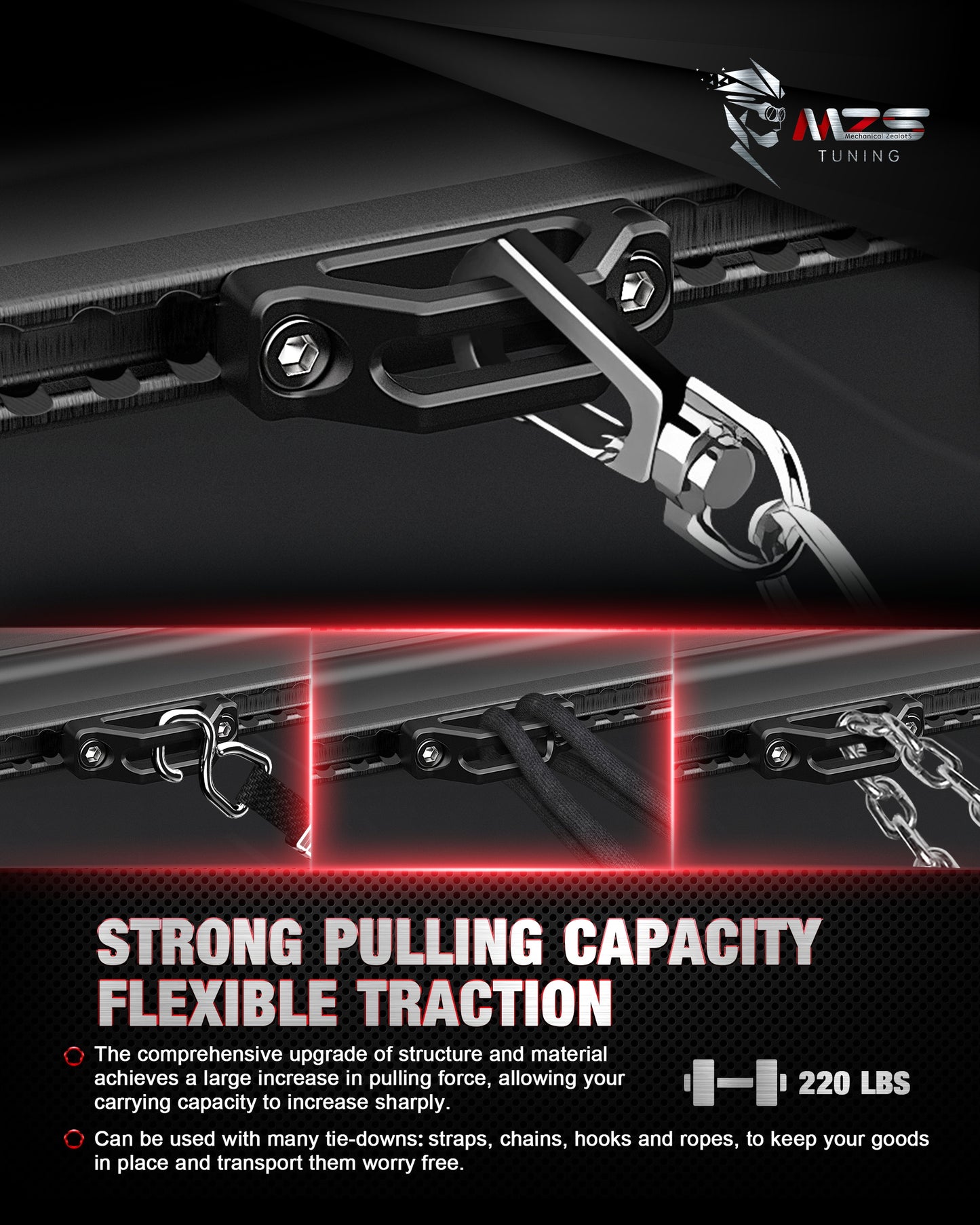 MZS Tie Down Anchors, Truck Bed Anchors Compatible with Frontier Titan Utili-Track Bed Rail System for Cargo Trailer, Replace 999T7-ZV00A 999T7ZV00A Black