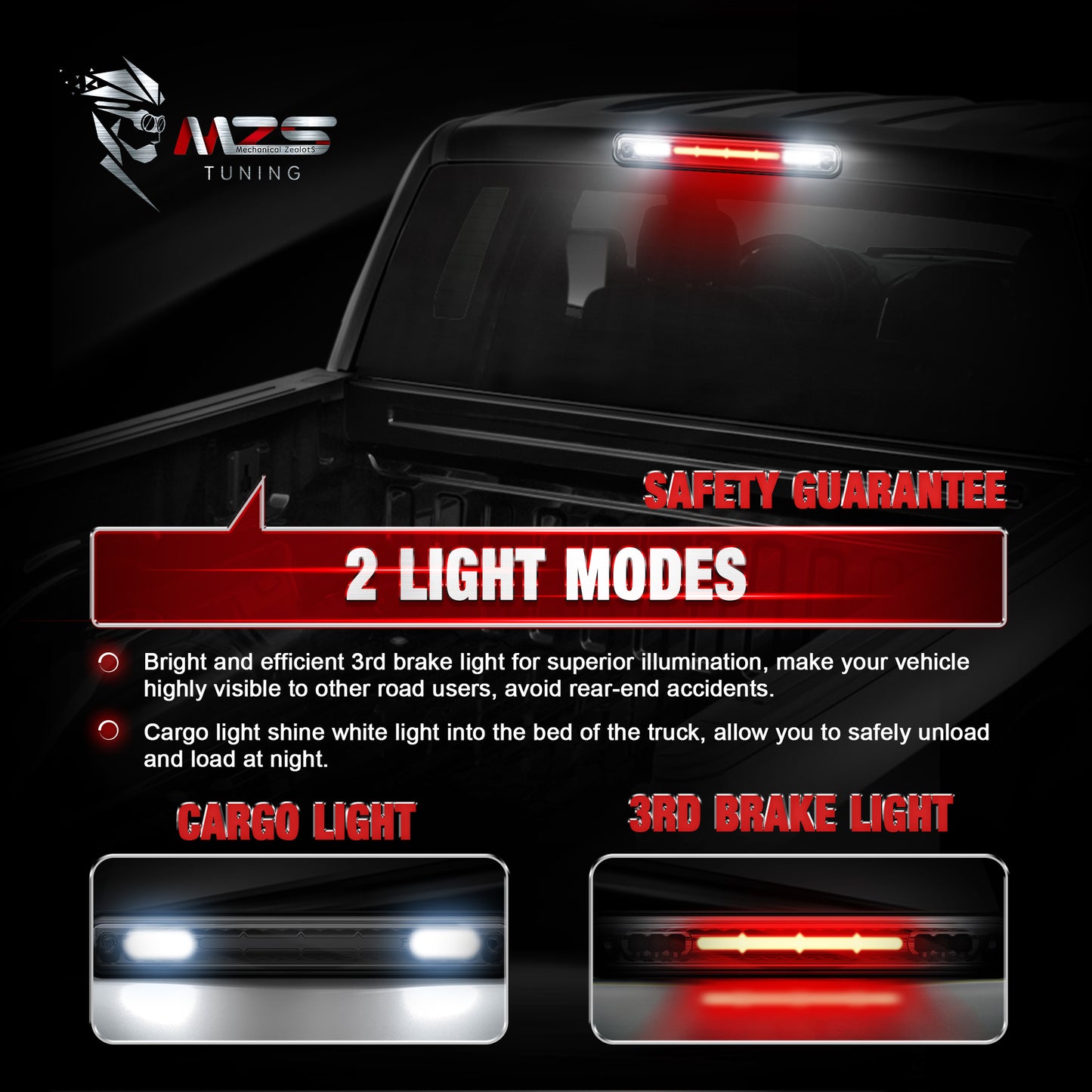 MZS Third Brake Light, Red 3rd Brake Light LED & White Cargo Lamp, Silverado C/K High Mount Stop Light