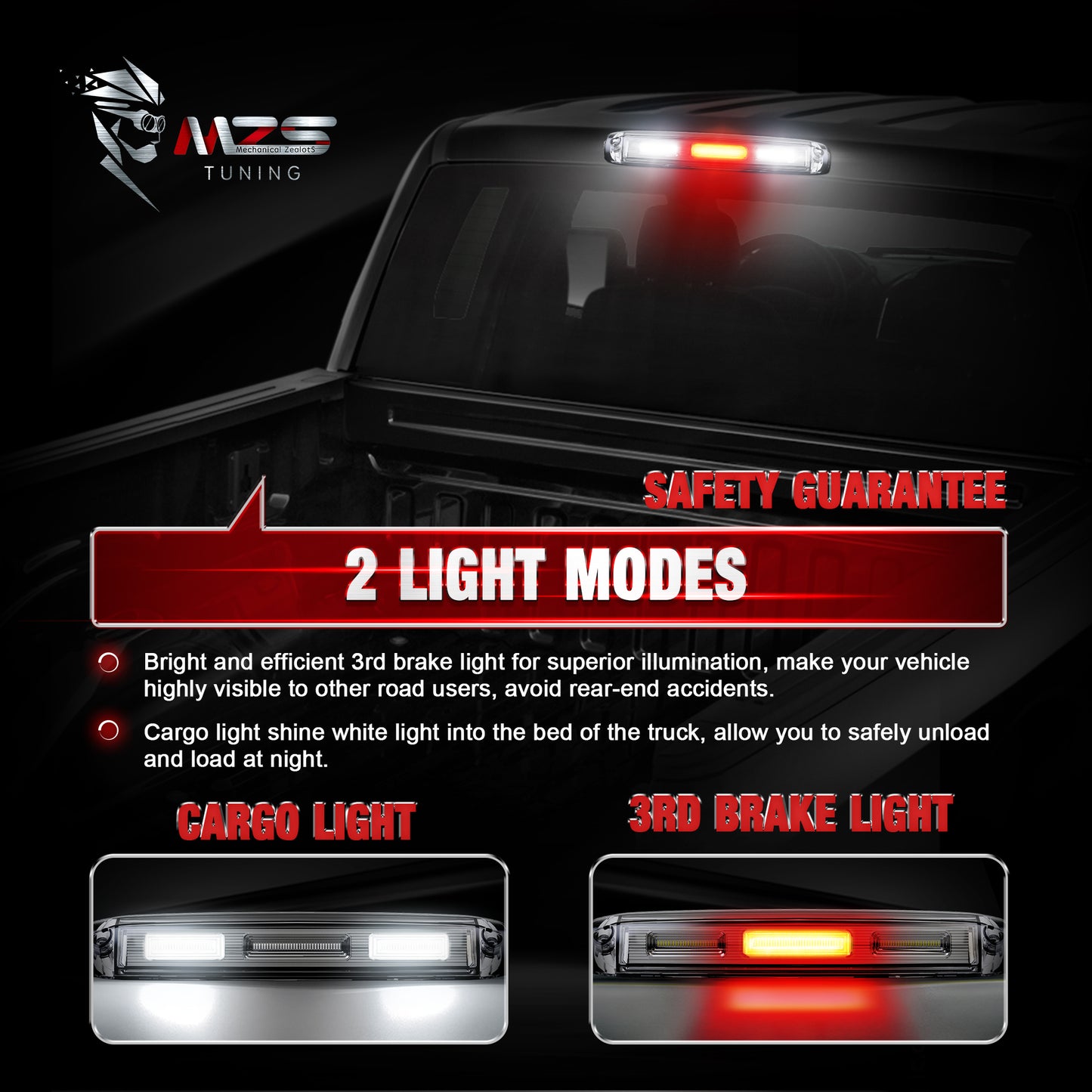 MZS Third Brake Light, Red 3rd Brake Light LED & White Cargo Lamp, Silverado Sierra 1500 2500 3500 High Mount Stop Light