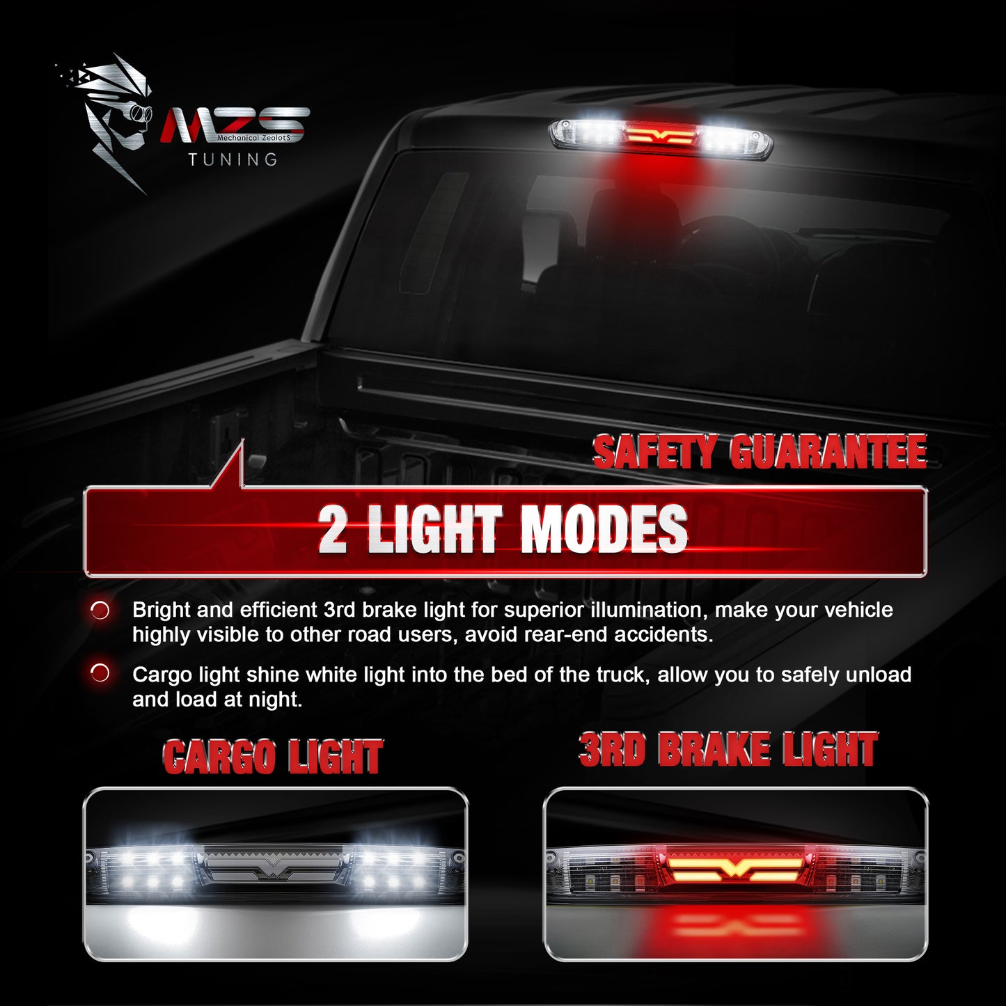 MZS Third Brake Light, Red 3rd Brake Light LED & White Cargo Lamp, Silverado Sierra High Mount Stop Light