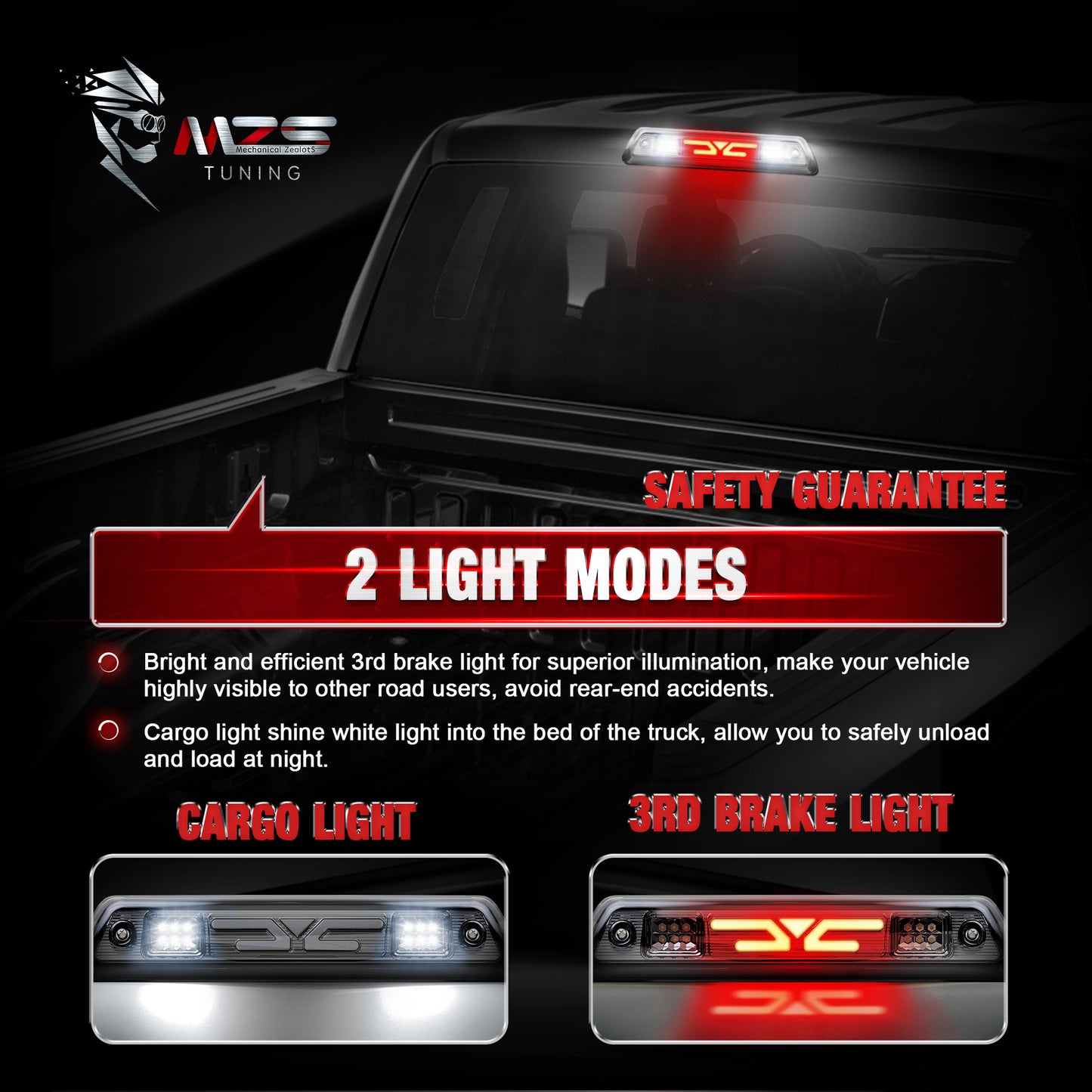 MZS Third Brake Light, Red 3rd Brake Light LED & White Cargo Lamp, F150 High Mount Stop Light