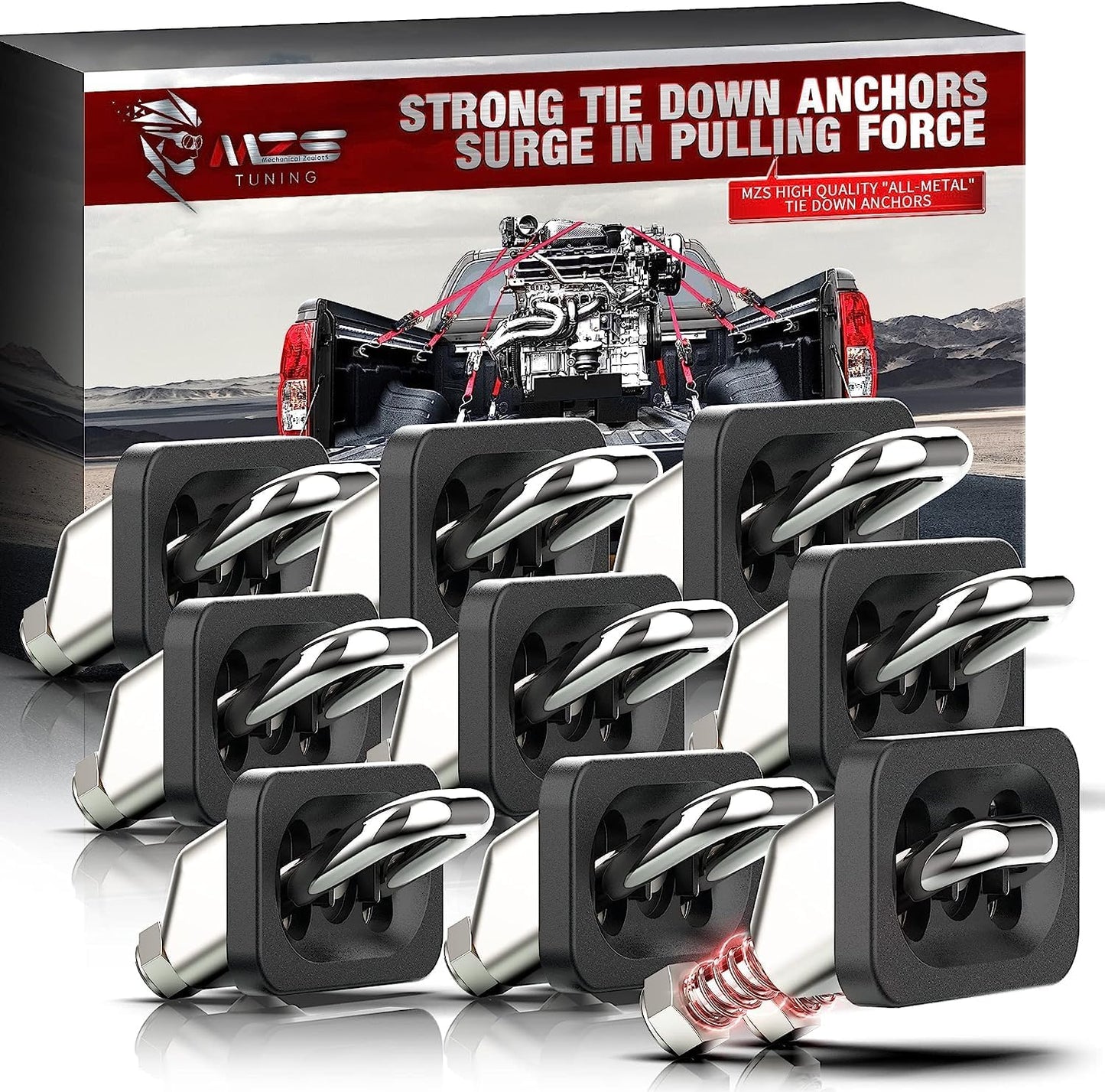 MZS Tie Down Anchors Fit for Chevy Silverado & GMC Sierra, Colorado & Canyon - Retractable - Surface Mount