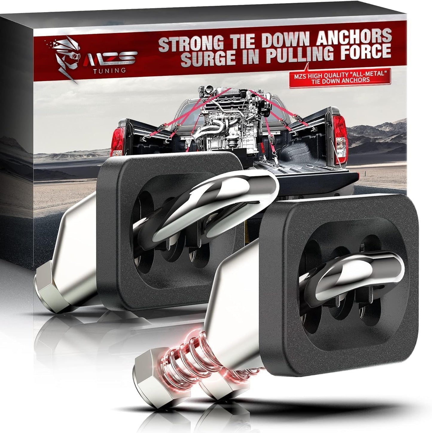 MZS Tie Down Anchors Fit for Chevy Silverado & GMC Sierra, Colorado & Canyon - Retractable - Surface Mount