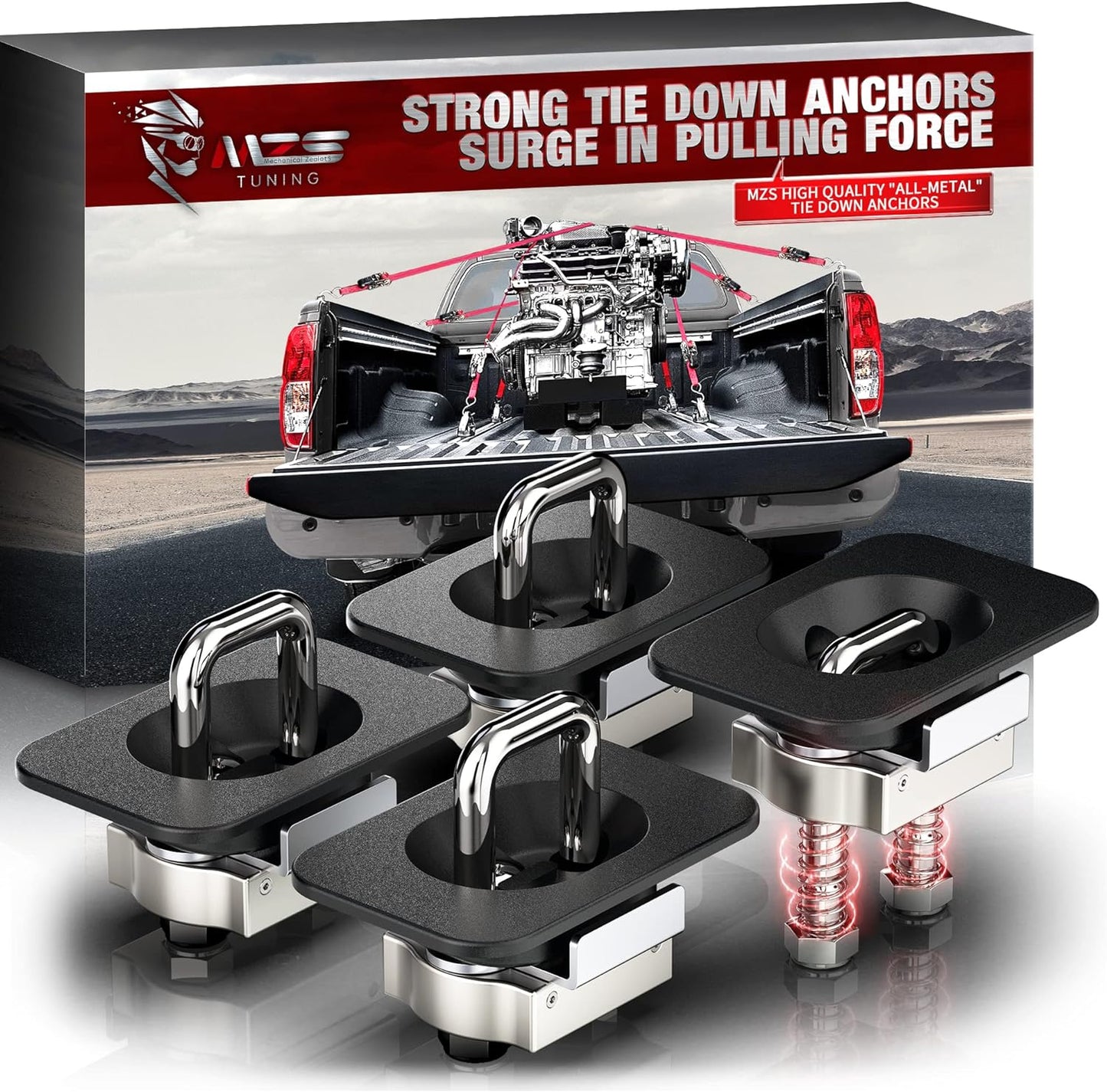 MZS Tie Down Anchors Fit for Ford F-150, F-250 & F-350 Super Duty Raptor - Retractable - Surface Mount