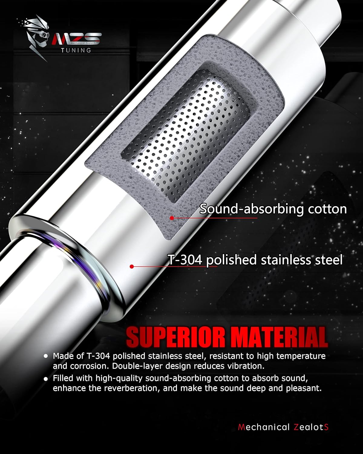 MZS Exhaust Muffler, 2.5" Inlet 4" Outlet 18.5" Length - Straight Through Universal