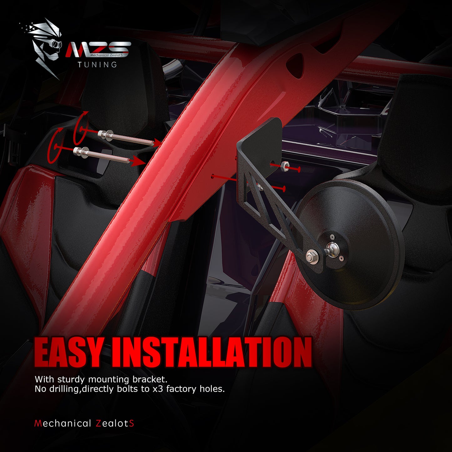 MZS Side Mirrors, Rear View Convex Mirrors w/Mounting Bracket, Fit Can am Maverick X3, DIY Install on Car Truck Off-Road Vehicles