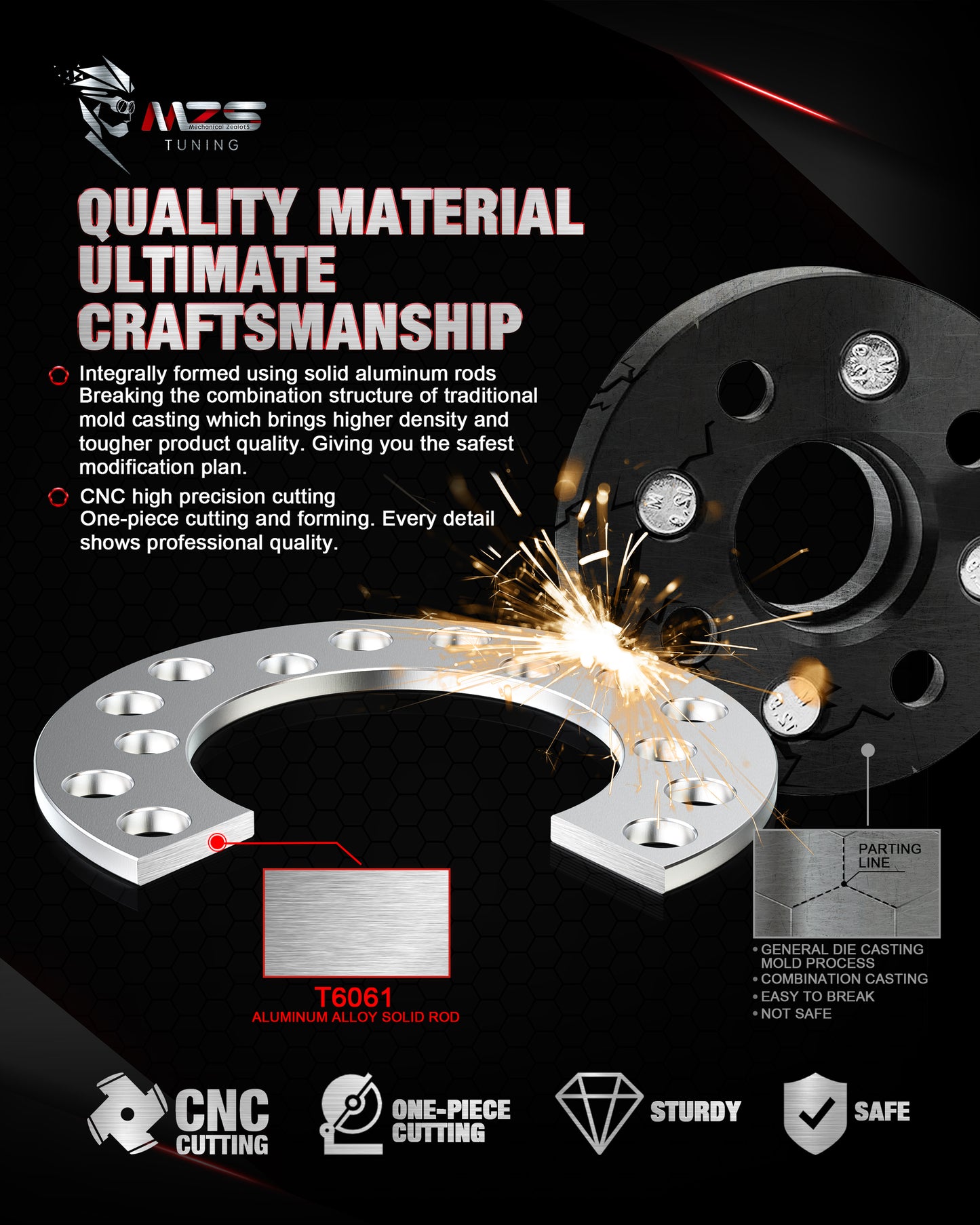 MZS 6x5.5 Wheel Spacers- 6x4.5 6x114.3 6x115 6x135 6x139.7 Fit 6lug 1/2" 7/16" Universal
