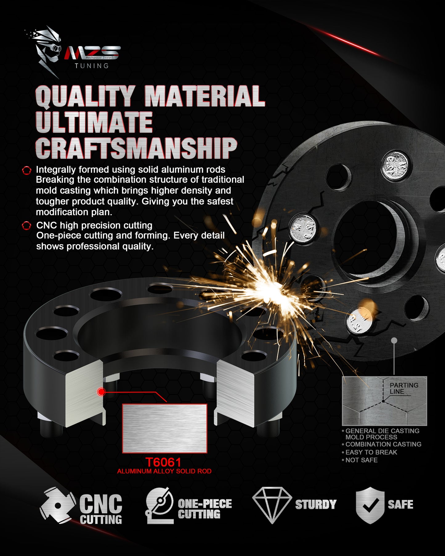 MZS 6x5.5 Wheel Spacers - 6X139.7 - 78.1mm M14x1.5 Fit for Silverado Sierra