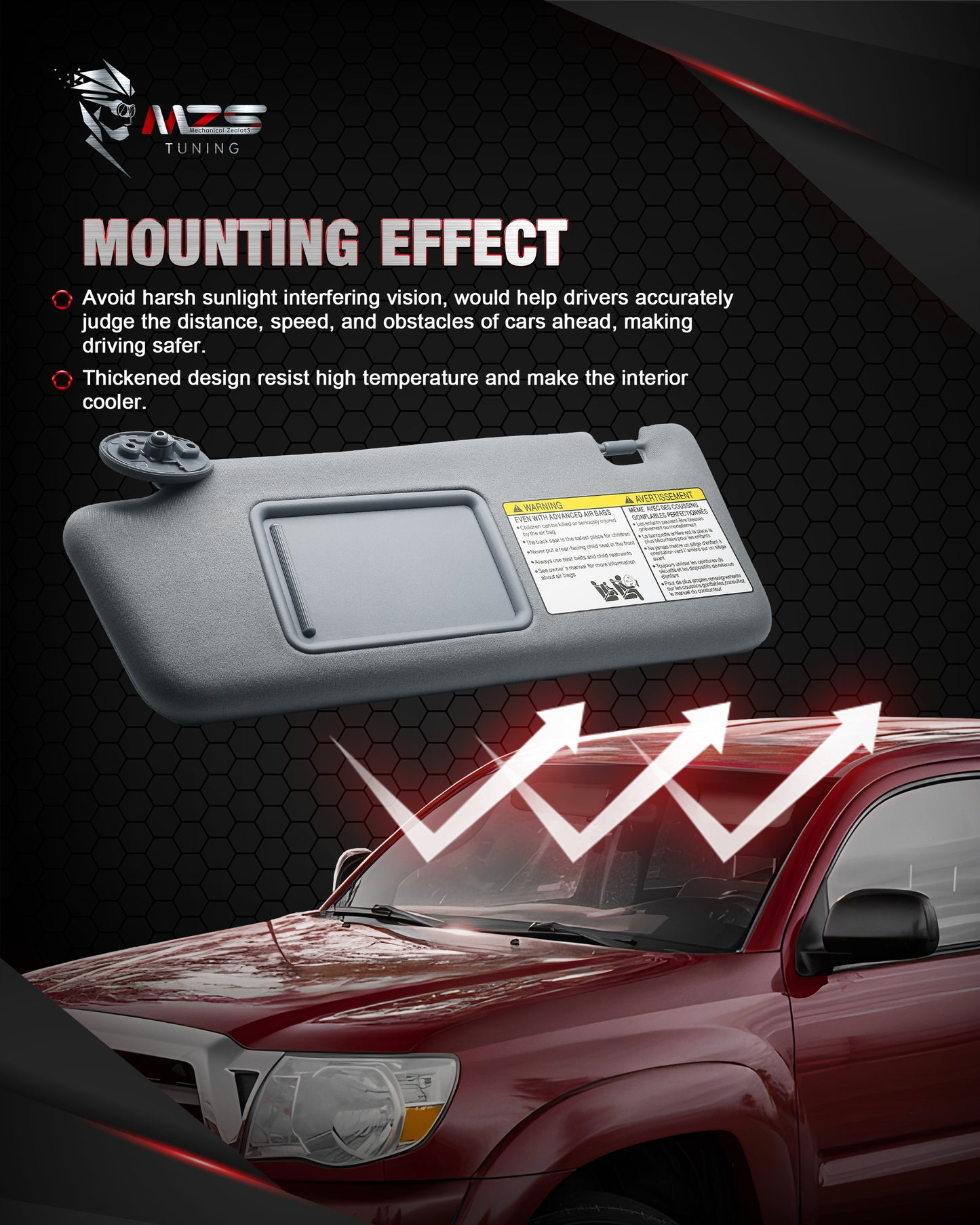 MZS Sun Visor Left Driver & Right Passenger Side Replacement Fit For 2005-2012 Tacoma Without Sunroof (Gray)