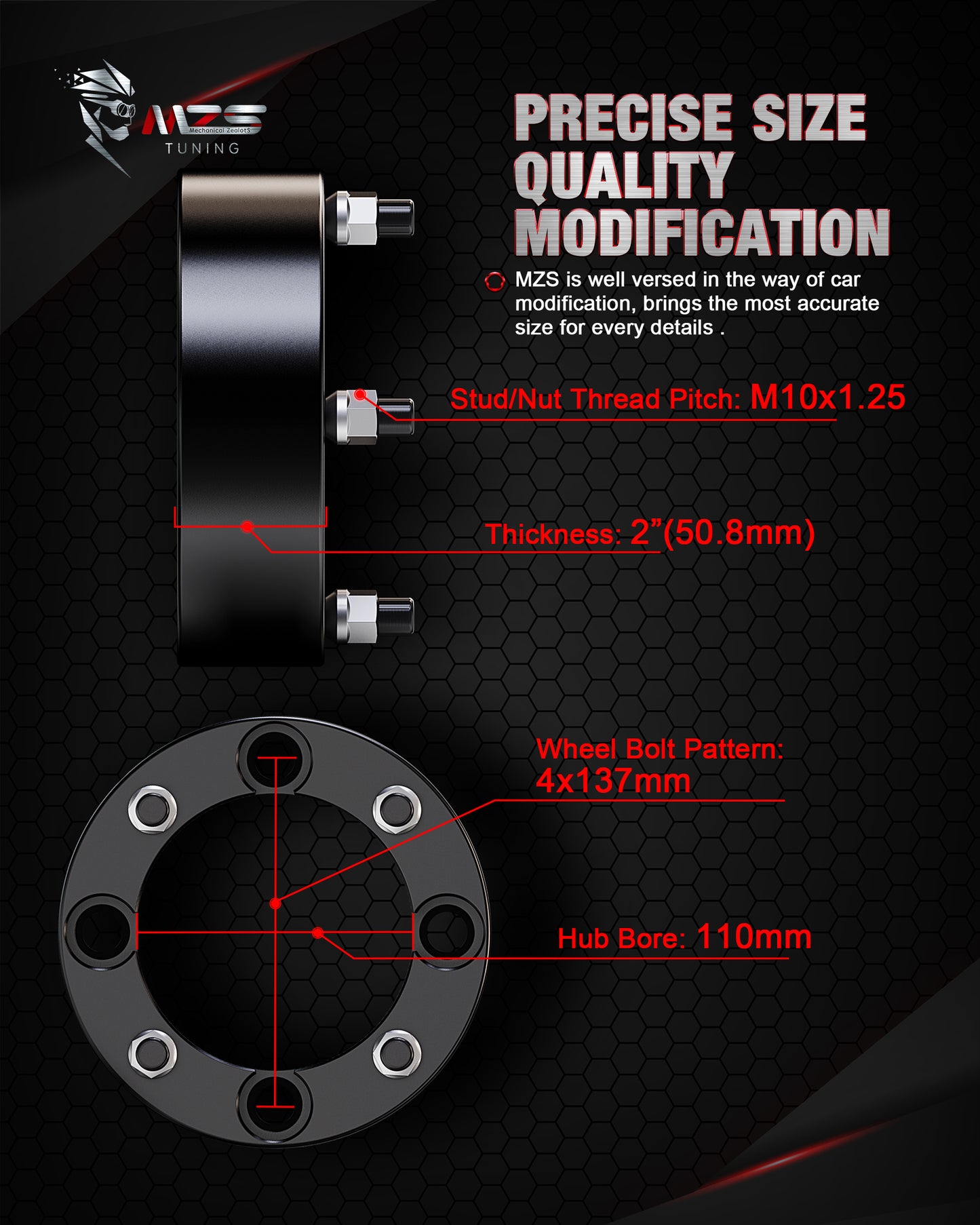 MZS 4x137 Wheel Spacers - 110mm M10×1.25 Fit for Commander Outlander Renegade Maverick Traxter ATV UTV
