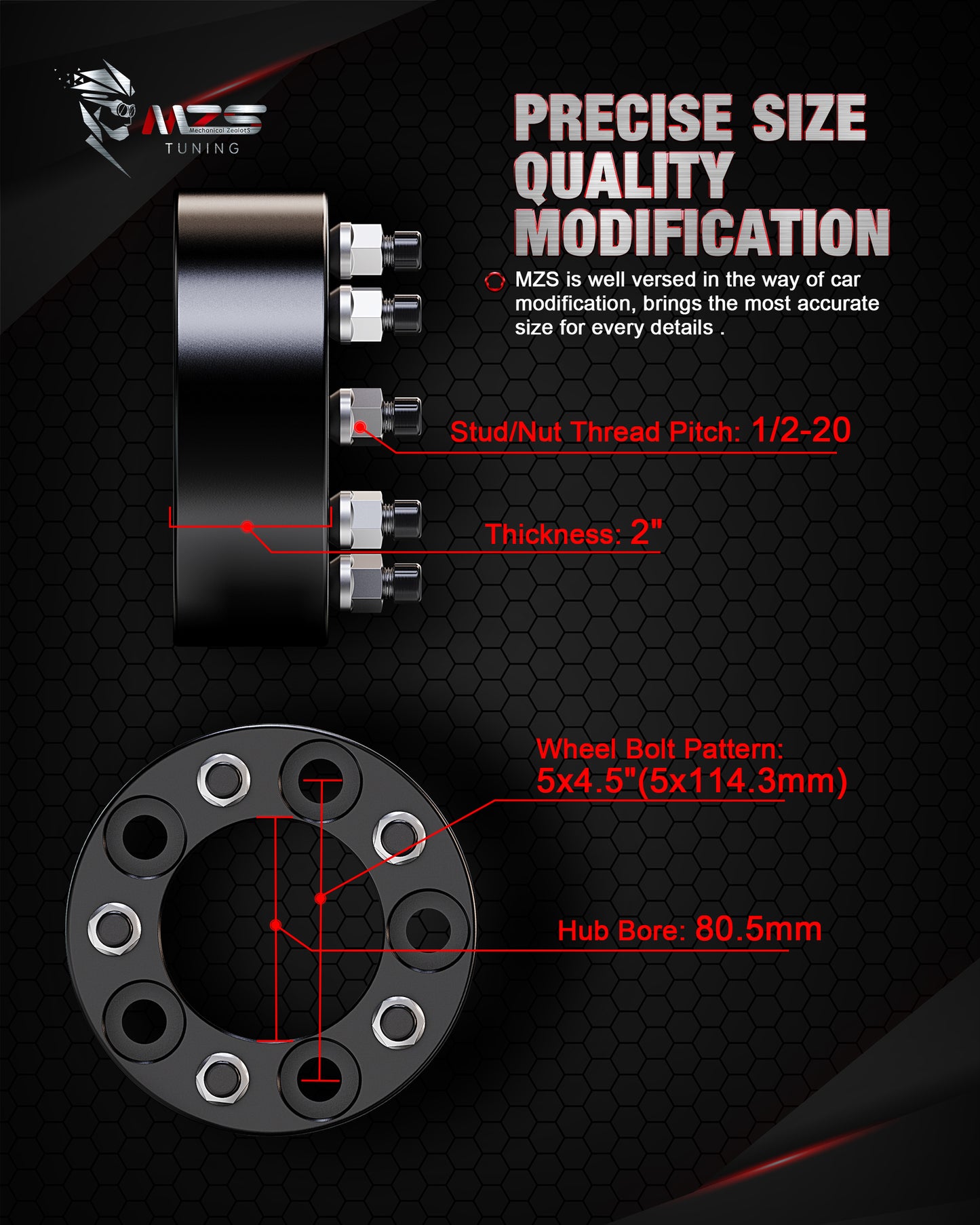 MZS 5x4.5 Wheel Spacers - 5x114.3 - 80.5mm 1/2"-20 Fit for 1982-2014 Mustang Cherokee Wrangler TJ XJ KJ KK ZJ