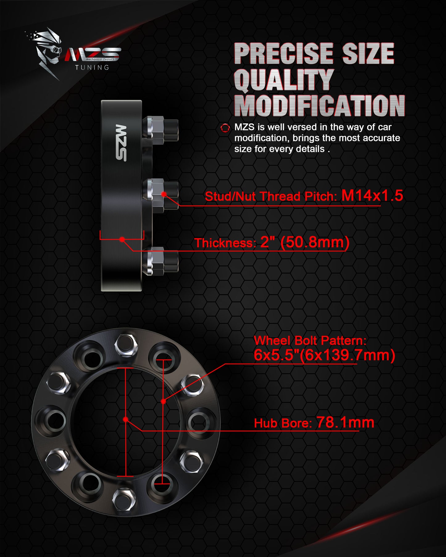 MZS 6x5.5 Wheel Spacers - 6X139.7 - 78.1mm M14x1.5 Fit for Silverado Sierra