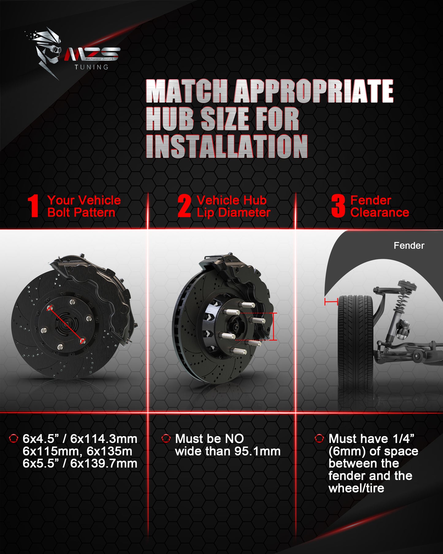 MZS 6x5.5 Wheel Spacers- 6x4.5 6x114.3 6x115 6x135 6x139.7 Fit 6lug 1/2" 7/16" Universal