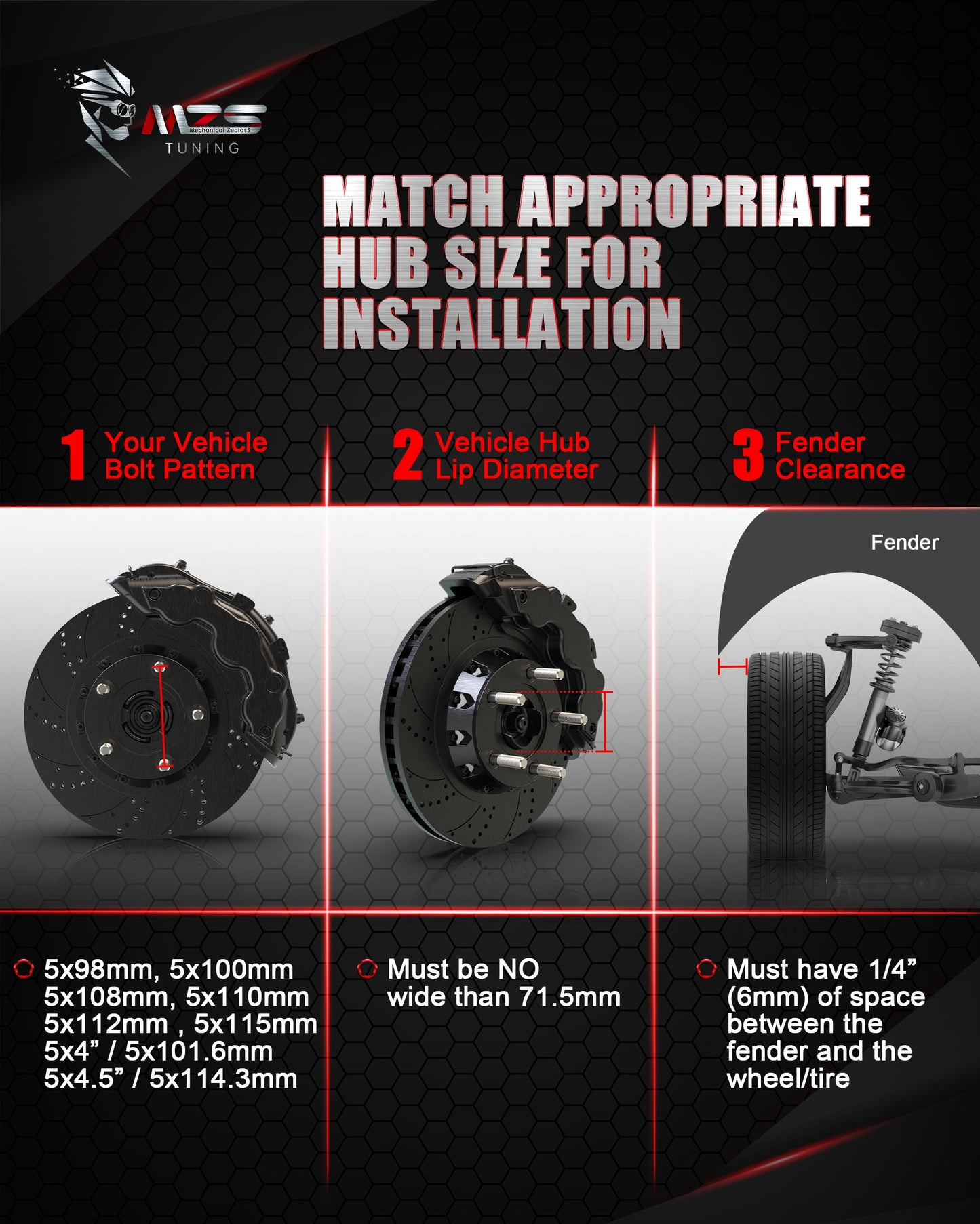 MZS 5x114.3 Wheel Spacers - M14 1/2" - 5x98 5x100 5x108 5x4 5x101.6 5x110 5x112 5x4.5 5x115 Universal