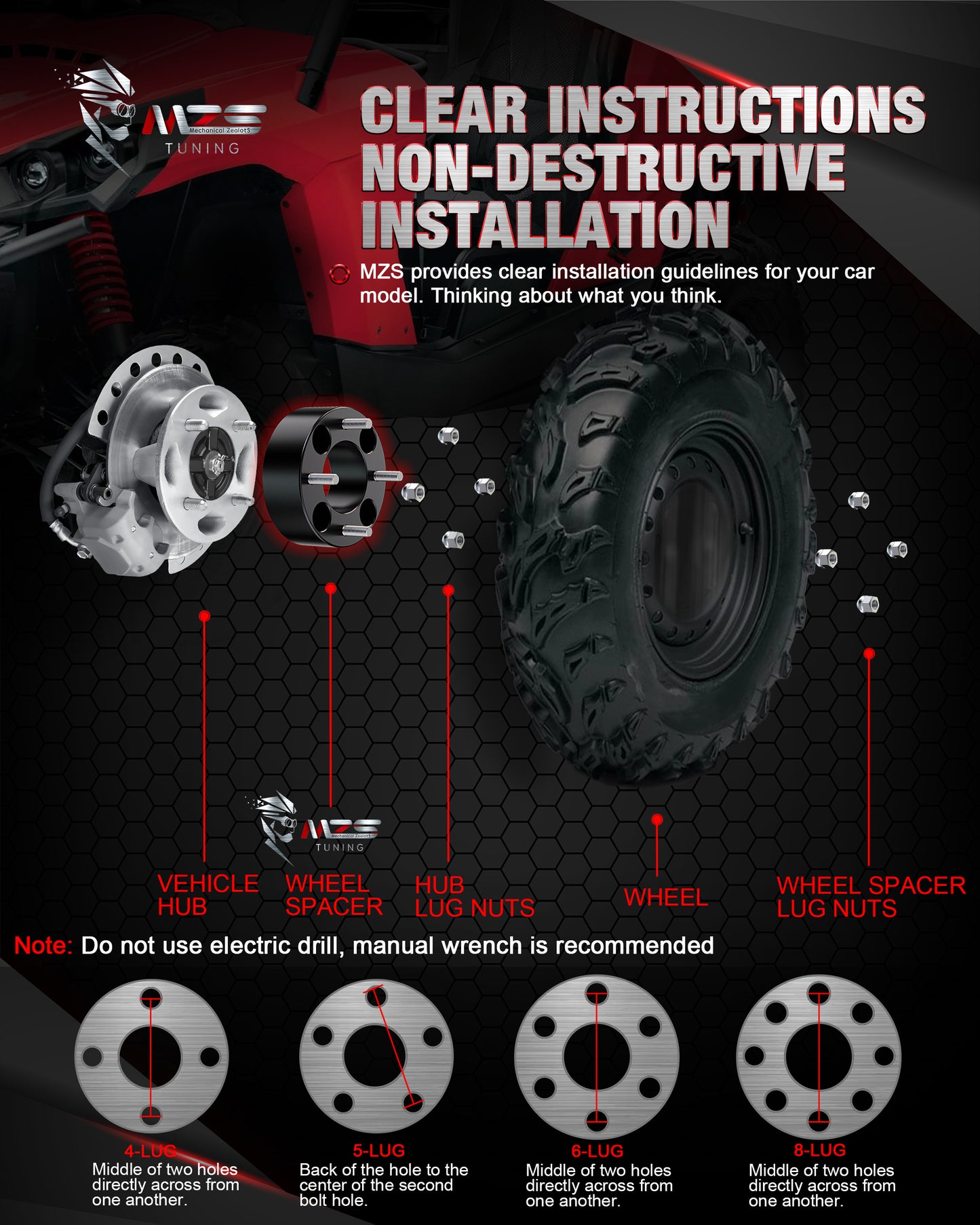 MZS 4x110 Wheel Spacers - 74mm M10×1.25 Fit for Grizzly Fourtrax Foreman Rancher King Quad Rhino ATV UTV
