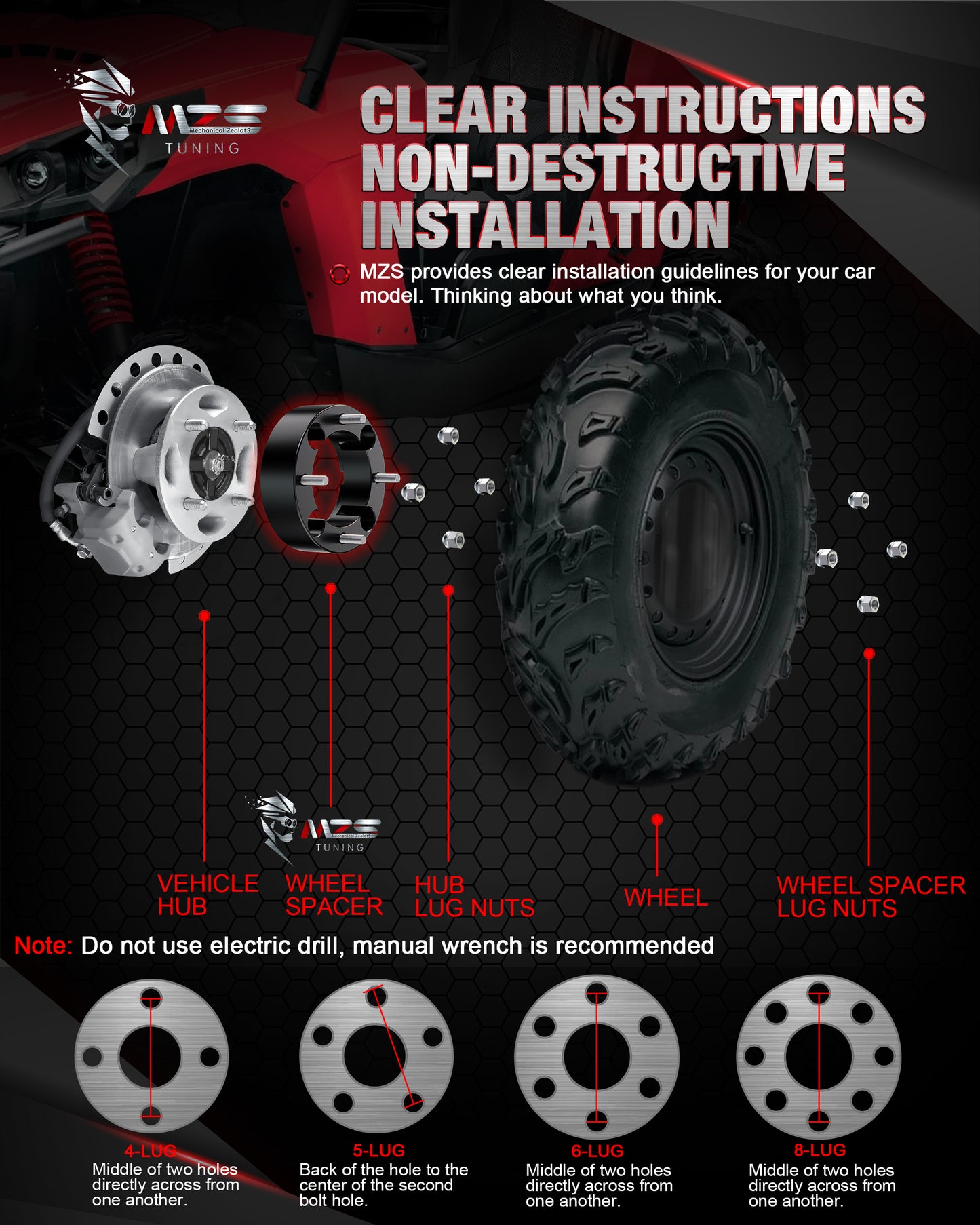 MZS 4x137 Wheel Spacers - 110mm M10×1.25 Fit for Commander Outlander Renegade Maverick Traxter ATV UTV