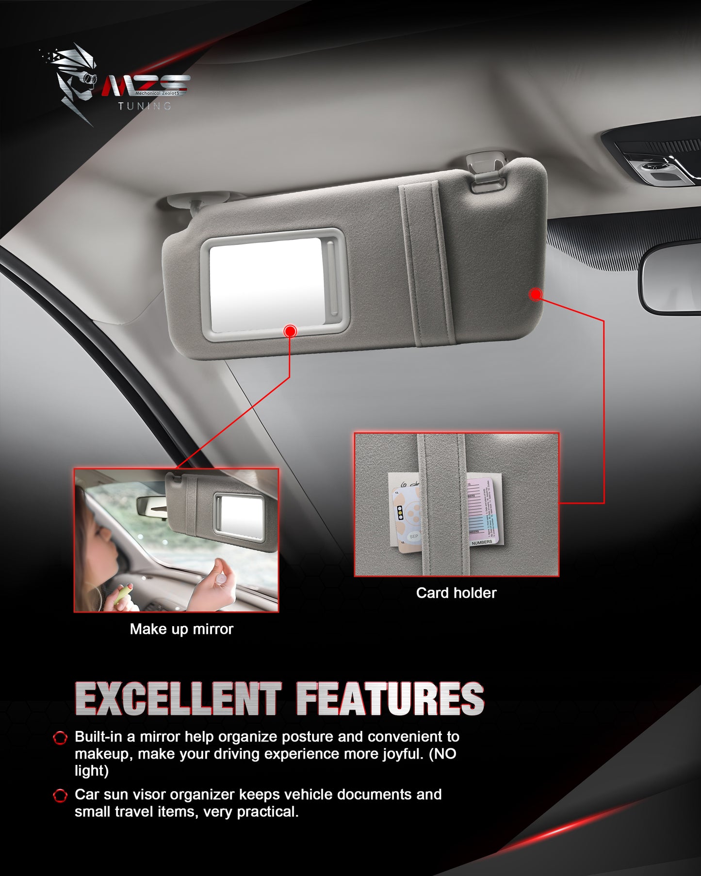MZS Sun Visor Left Driver & Right Passenger Side Replacement Fit For 2007-2011 Camry Without Sunroof (Gray)