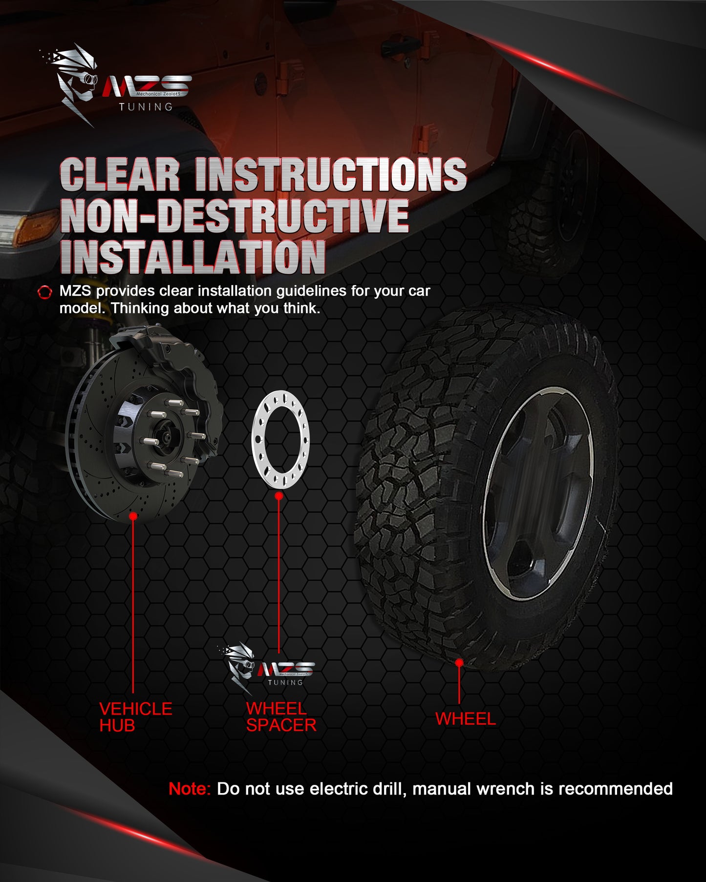 MZS 8x6.5 Wheel Spacers - 8x165.1 8x6.7 8x170 8x180 - M12 M14 1/2" 9/16" Fit 8lug Universal