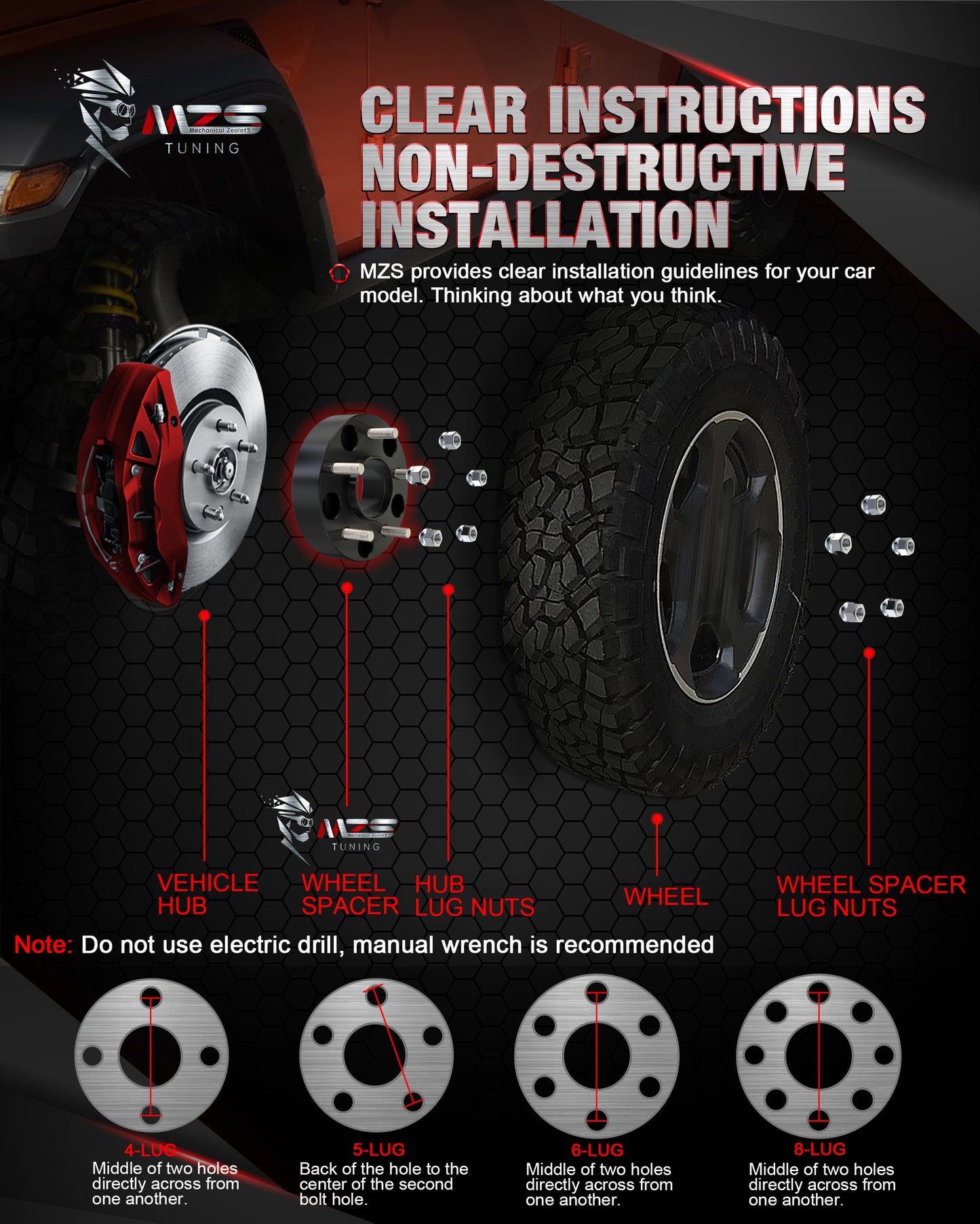 MZS 5X5 Wheel Spacers - 5x127 71.5mm M14x1.5 Fit for Jeep Wrangler JL / Grand Cherokee / Durango / Gladiator JT