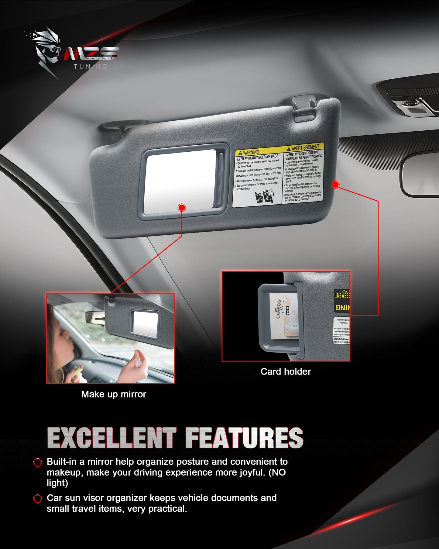 MZS Sun Visor Left Driver & Right Passenger Side Replacement Fit For 2005-2012 Tacoma Without Sunroof (Gray)