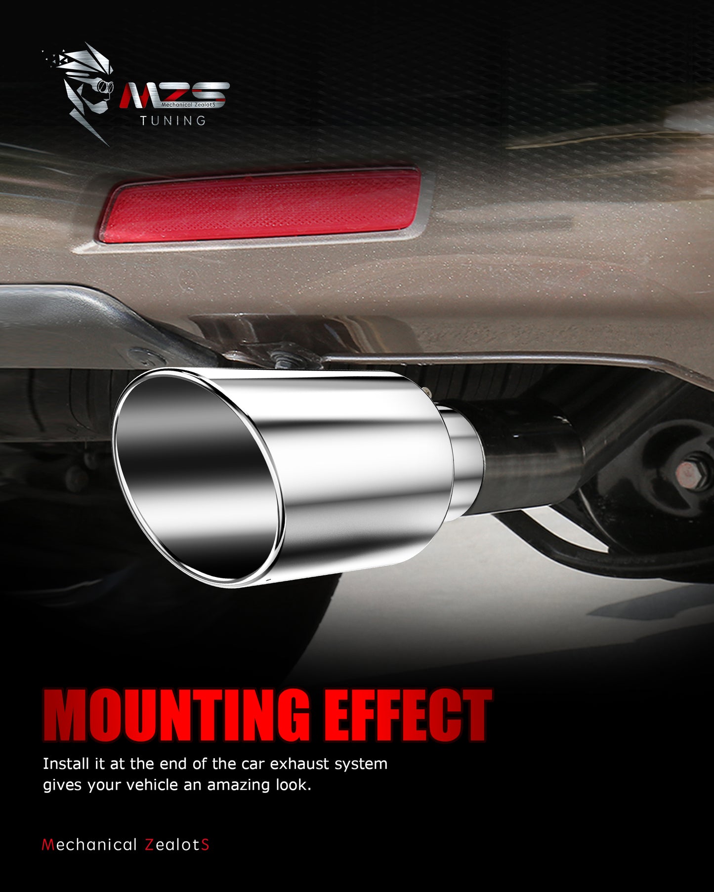 MZS Exhaust Tip - 4" Inlet 8" Outlet 15" Length Tailpipe Universal - Stainless Steel