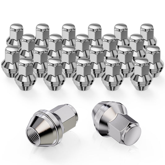 MZS M14x1.5 Lug Nuts, 21mm Hex Closed End Acorn Seat Wheel Nut for 2015+ F150 Expedition Navigator / 2022+ Bronco Factory Wheels, One-Piece Design, Replace OEM ACPZ-1012-B 611-008, Chrome, 24Pcs