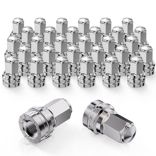 MZS M14x1.5 Lug Nuts, 21mm Hex Closed End Flat Seat Wheel Nut for 2017-2025 F250 F350 Super Duty Factory Wheels, One-Piece Design Flange Lugnut, Replace OEM HCPZ-1012-A HCPZ-1012-B, Chrome, 32Pcs