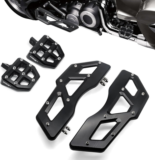 MZS Motorcycle Floorboards Passenger Driver, Touring Footboards Set Wide Foot Pegs Board Pedal Stretched Black Compatible with Electra Street Glide Road King Ultra Limited Trike Softail