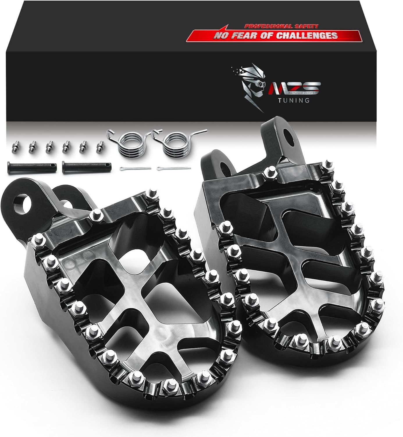 MZS Dirt Bike Foot Pegs, Aluminum MX Footpeg Footrest Rest Pedal Black Compatible with KLX300R KLX250R KLX250 KLX250S KLX250SF KLX650 CR80R CR85R CR85RB XR250R XR400R XR600R XR650L XR650R