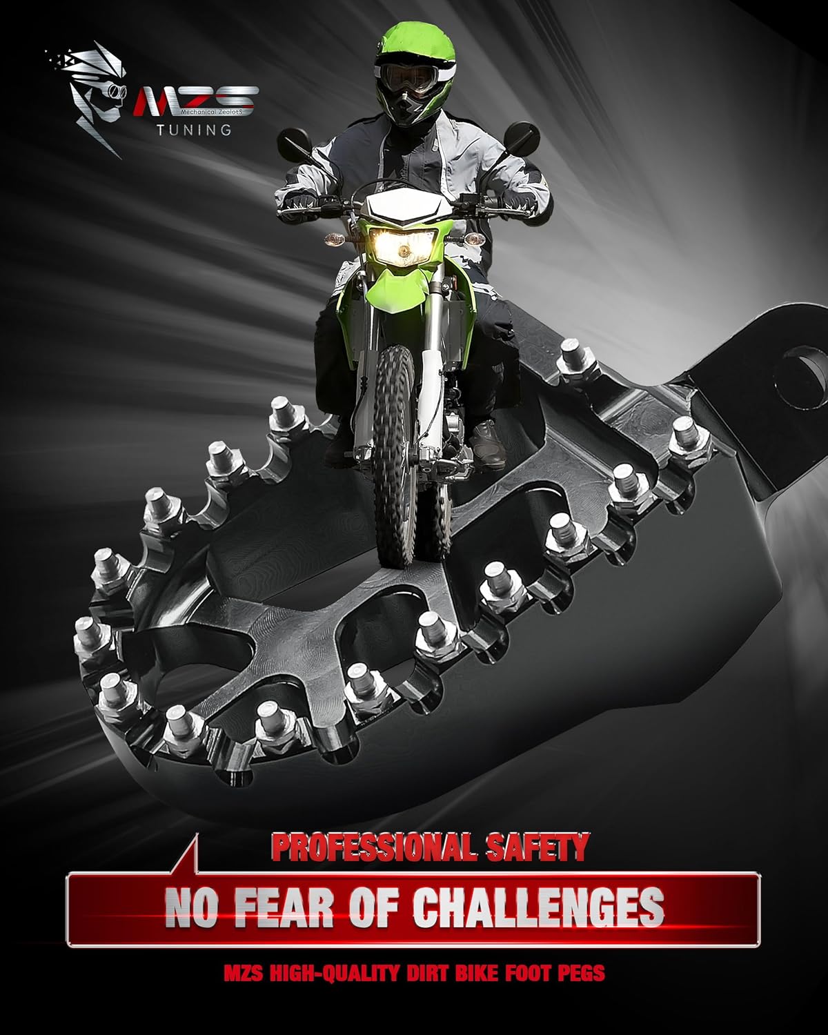 MZS Dirt Bike Foot Pegs, Aluminum MX Footpeg Footrest Rest Pedal Black Compatible with KLX300R KLX250R KLX250 KLX250S KLX250SF KLX650 CR80R CR85R CR85RB XR250R XR400R XR600R XR650L XR650R