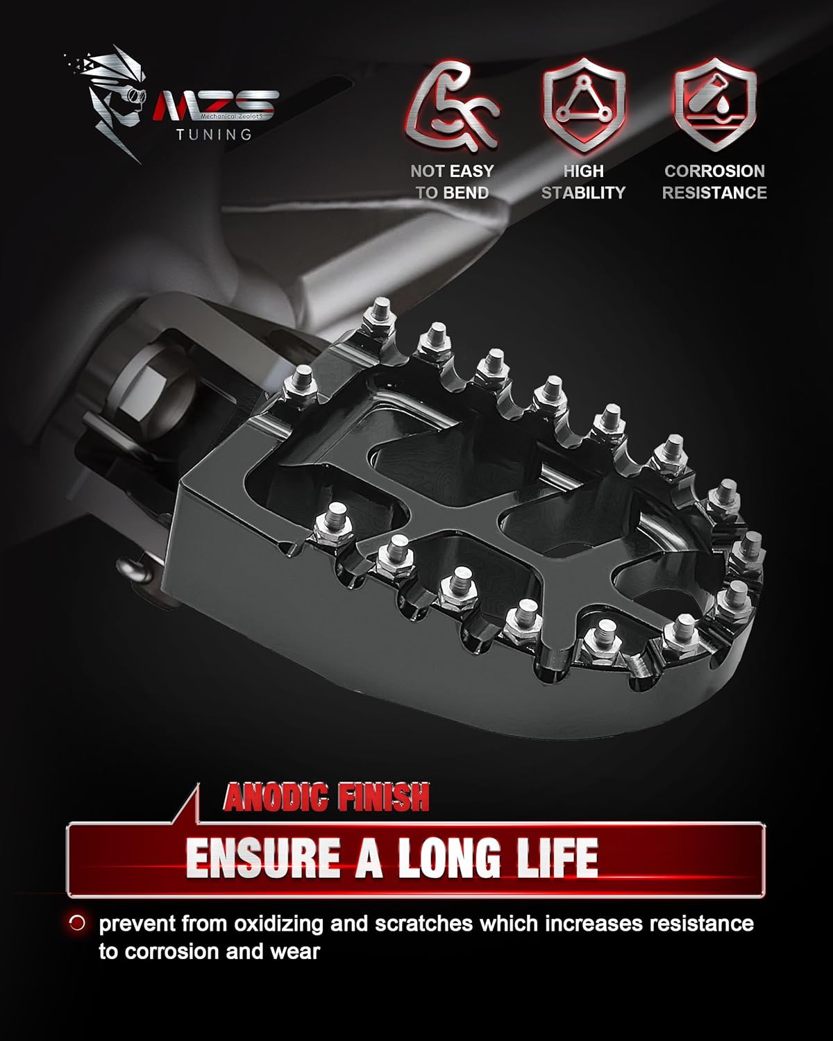 MZS Dirt Bike Foot Pegs, Aluminum MX Footpeg Footrest Rest Pedal Black Compatible with KLX300R KLX250R KLX250 KLX250S KLX250SF KLX650 CR80R CR85R CR85RB XR250R XR400R XR600R XR650L XR650R