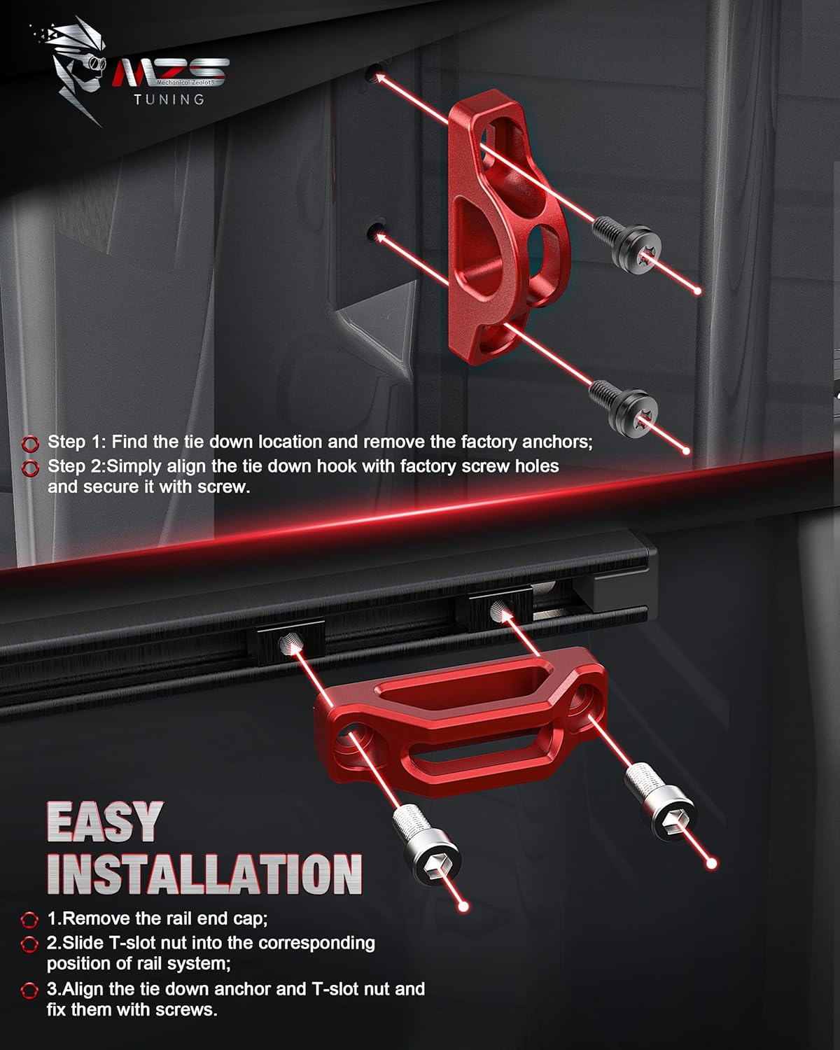 MZS T Slot Tie Downs & Corner Anchors Brackets & Truck Bed Hooks Compatible with Tacoma
