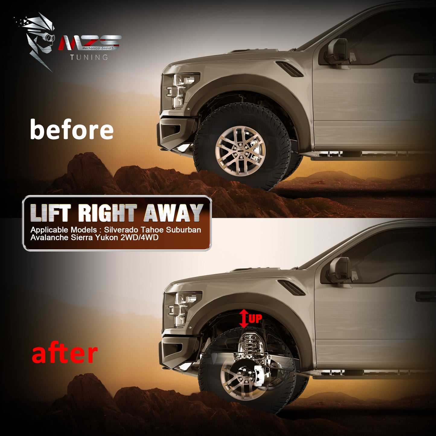 MZS Leveling Kit, Front Lift Strut Spacers Compatible with Silverado Sierra Tahoe Avalanche Suburban Yukon 2WD 4WD