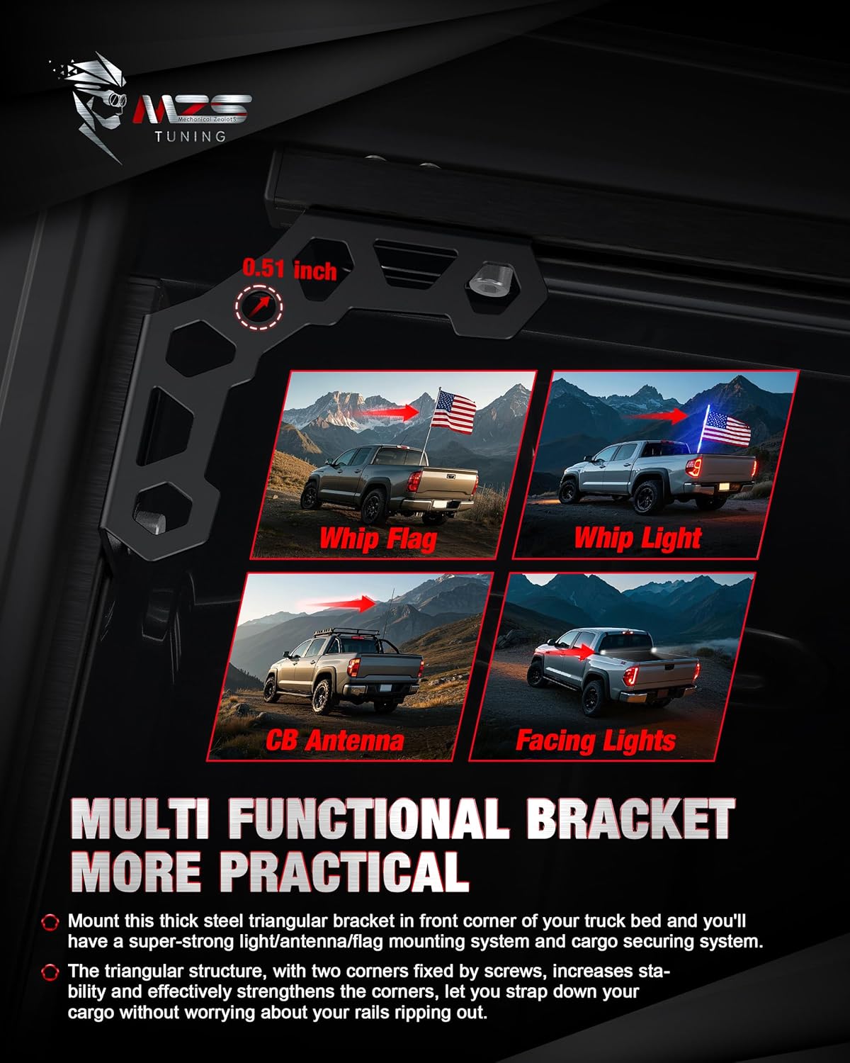 MZS T Slot Tie Downs & Corner Anchors Brackets & Truck Bed Hooks Compatible with Tacoma