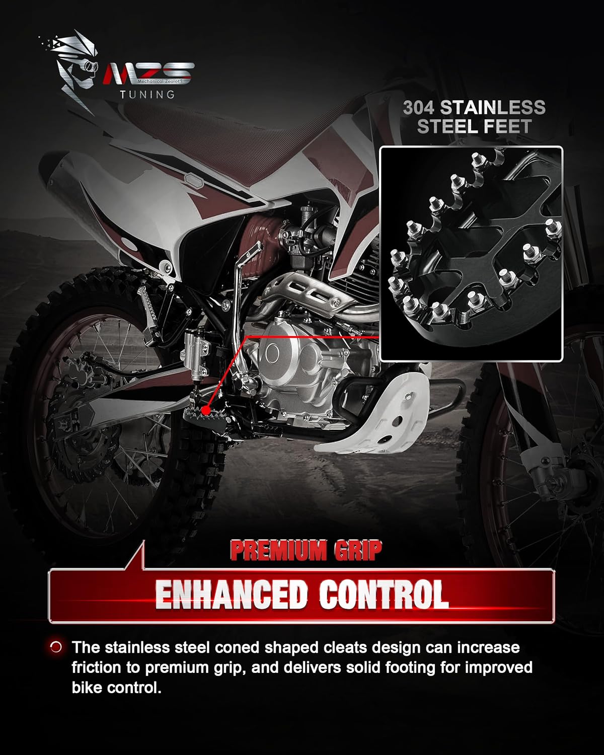 MZS Dirt Bike Foot Pegs, Aluminum MX Footpeg Footrest Rest Pedal Black Compatible with KLX300R KLX250R KLX250 KLX250S KLX250SF KLX650 CR80R CR85R CR85RB XR250R XR400R XR600R XR650L XR650R