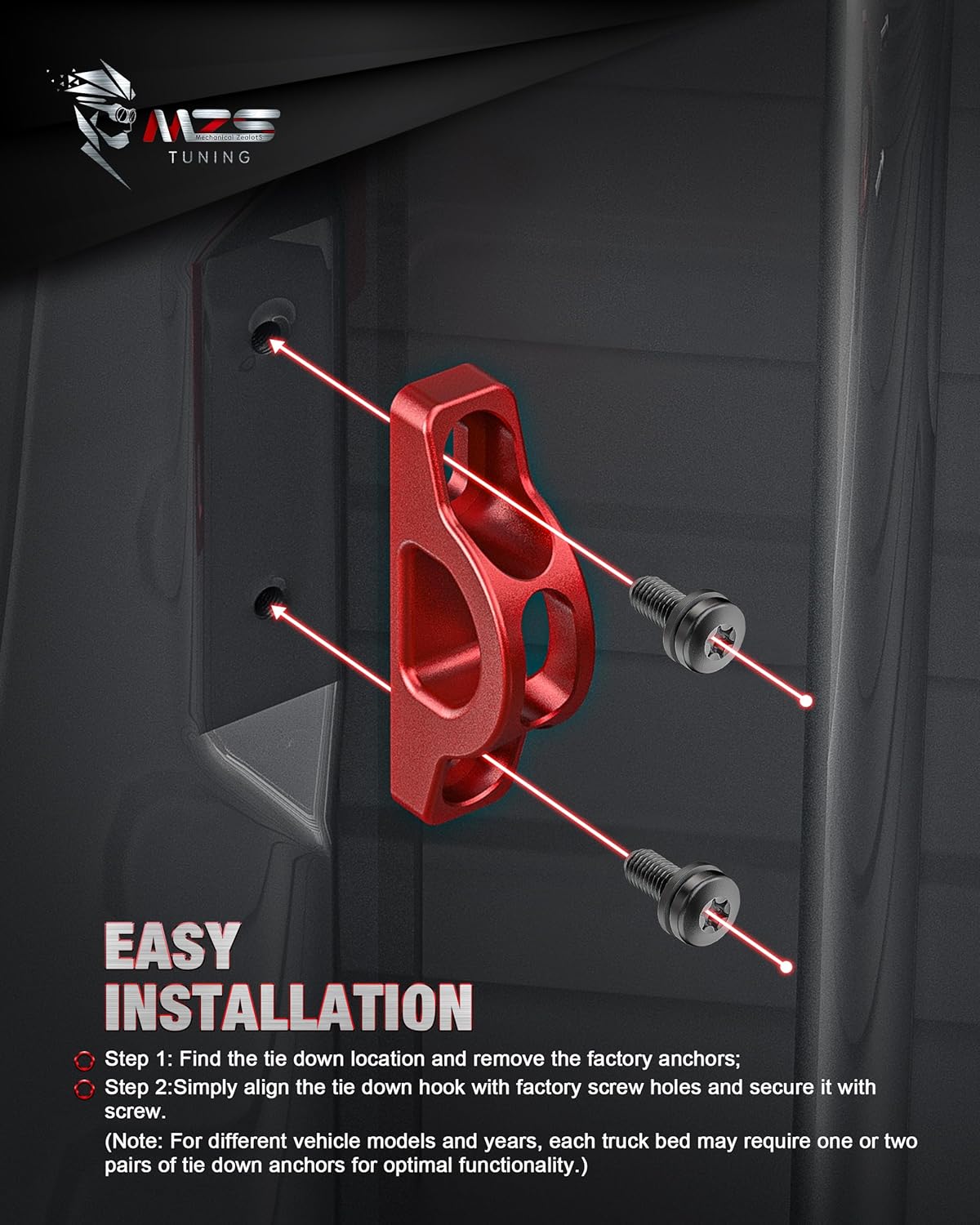 MZS Truck Bed Cleat & Tie Down Hook Aluminium Tie Down Anchors Compatible with Tacoma, Replace Part Number PT278-35231, 663120C010, PT278-35112