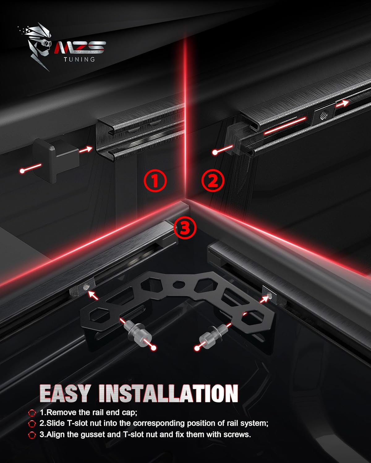 MZS T Slot Tie Downs & Corner Anchors Brackets & Truck Bed Hooks Compatible with Tacoma