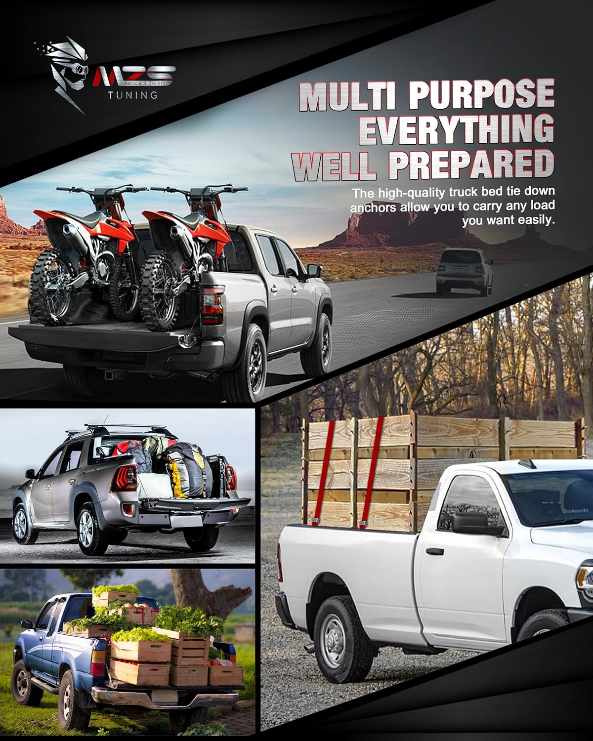MZS T Slot Tie Downs & Corner Anchors Brackets & Truck Bed Hooks Compatible with Tacoma