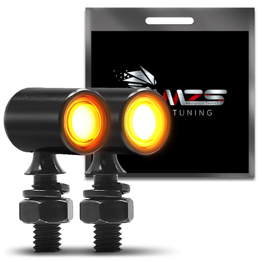 MZS Motorcycle Front LED Turn Signals, Amber Light Mini Brake Tail Light Blinkers, Minimalist Design, Universal 6mm Screw, Compatible with Most Family Motorcycles