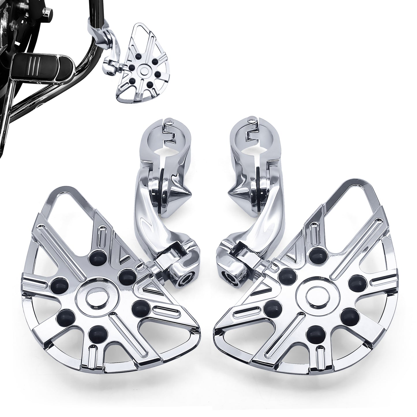 MZS Motorcycle Highway Pegs, 1.25" Adjustable Short Angled Wide Foot Peg Black Compatible with Softail Sportster Electra Road King Street Glide Vulcan VTX V Star Boulevard for 1 1/4 Engine Guards