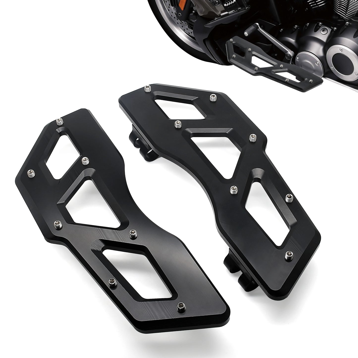 MZS Motorcycle Driver Floorboards, Touring Front Footboards Foot Pegs Boards Compatible with Electra Glide 83-23 / Road Glide 98-24 / Road King 94-24 / Softail 93-17 / Street Glide 06-24 / Tri 09-24