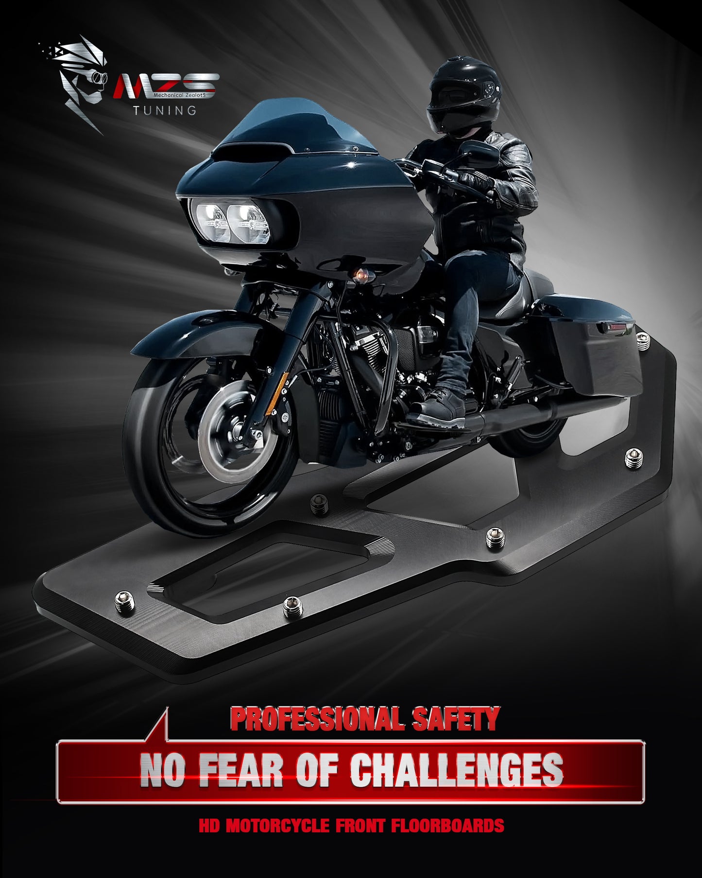 MZS Motorcycle Driver Floorboards, Touring Front Footboards Foot Pegs Boards Compatible with Electra Glide 83-23 / Road Glide 98-24 / Road King 94-24 / Softail 93-17 / Street Glide 06-24 / Tri 09-24